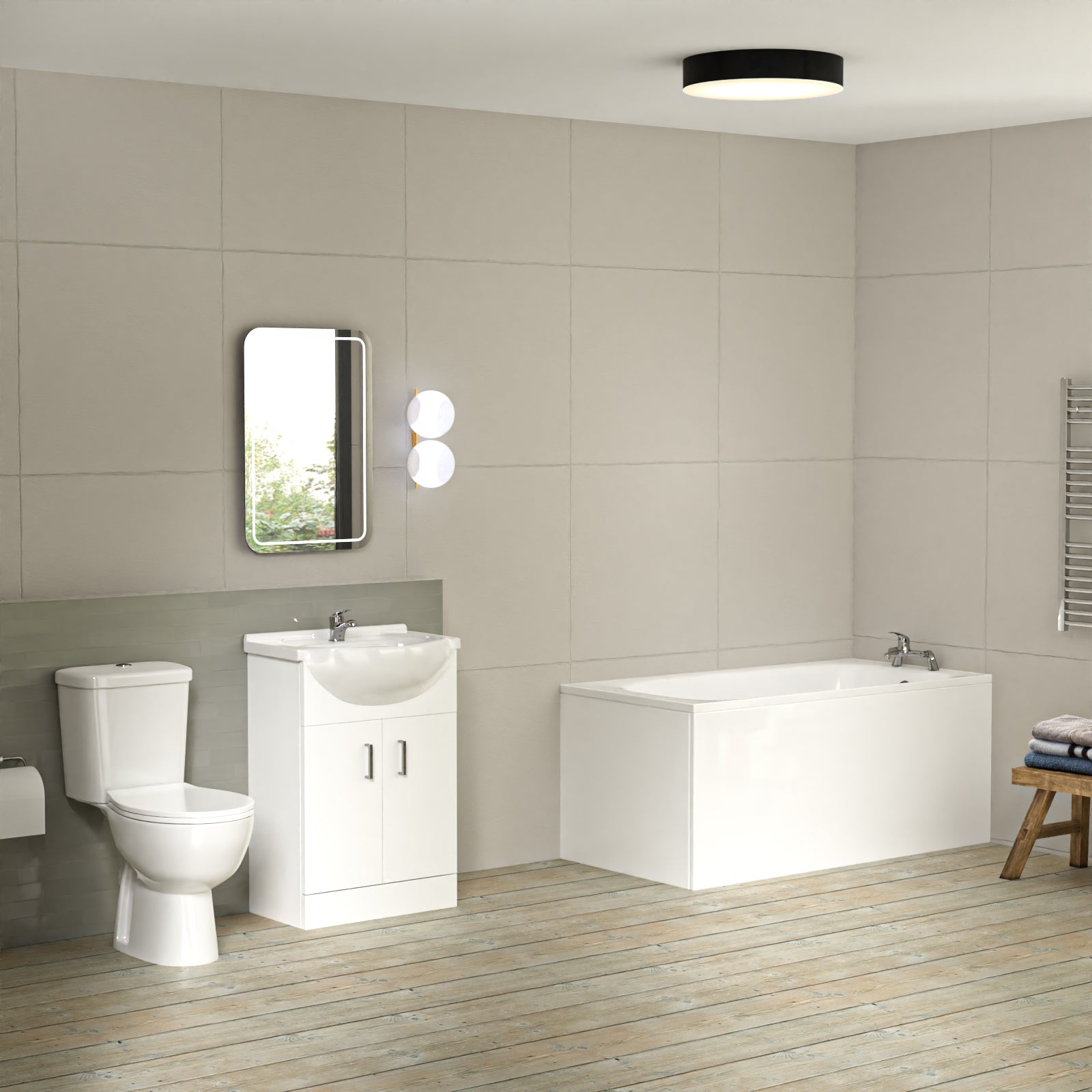 Bathroom Suite 1400mm Round Bathtub With 550mm Freestanding Vanity and Toilet