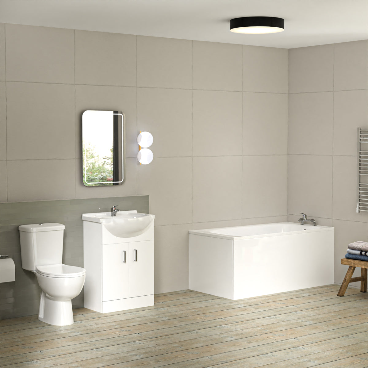 Bathroom Suite 1400mm Round Bathtub With 550mm Freestanding Vanity and Toilet