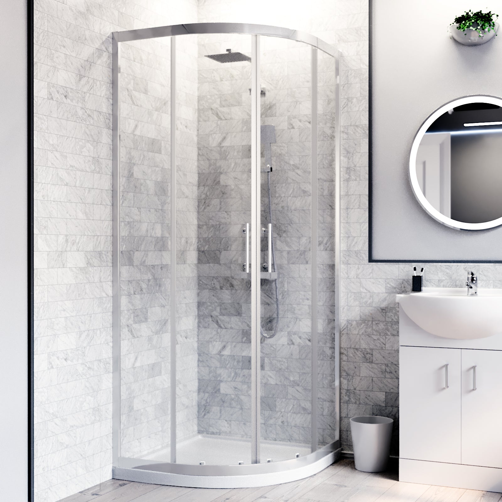 Ellen White Toilet & Vanity Unit & 900mm Quadrant Shower Enclosure Tray Set