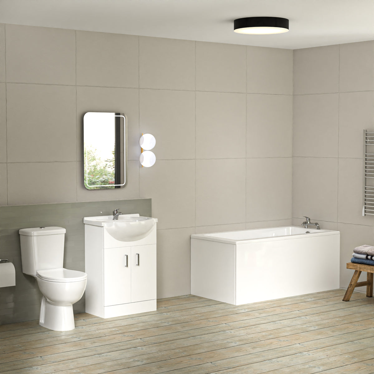 Bathroom Suite 1400mm Square Bathtub With 550mm Freestanding Vanity and Toilet