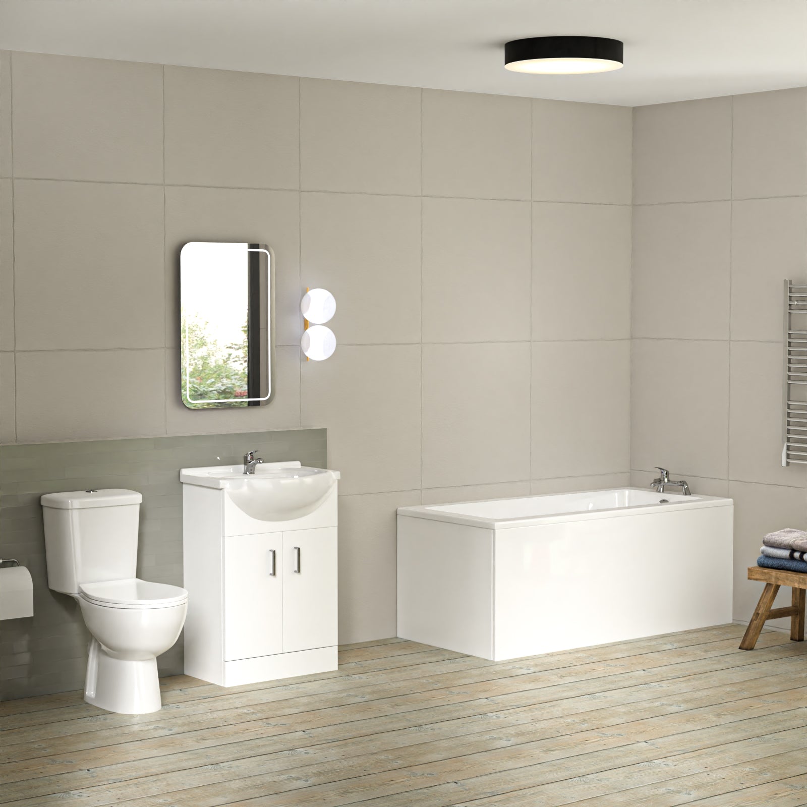 Bathroom Suite 1500mm Square Bathtub With 550mm Freestanding Vanity and Toilet