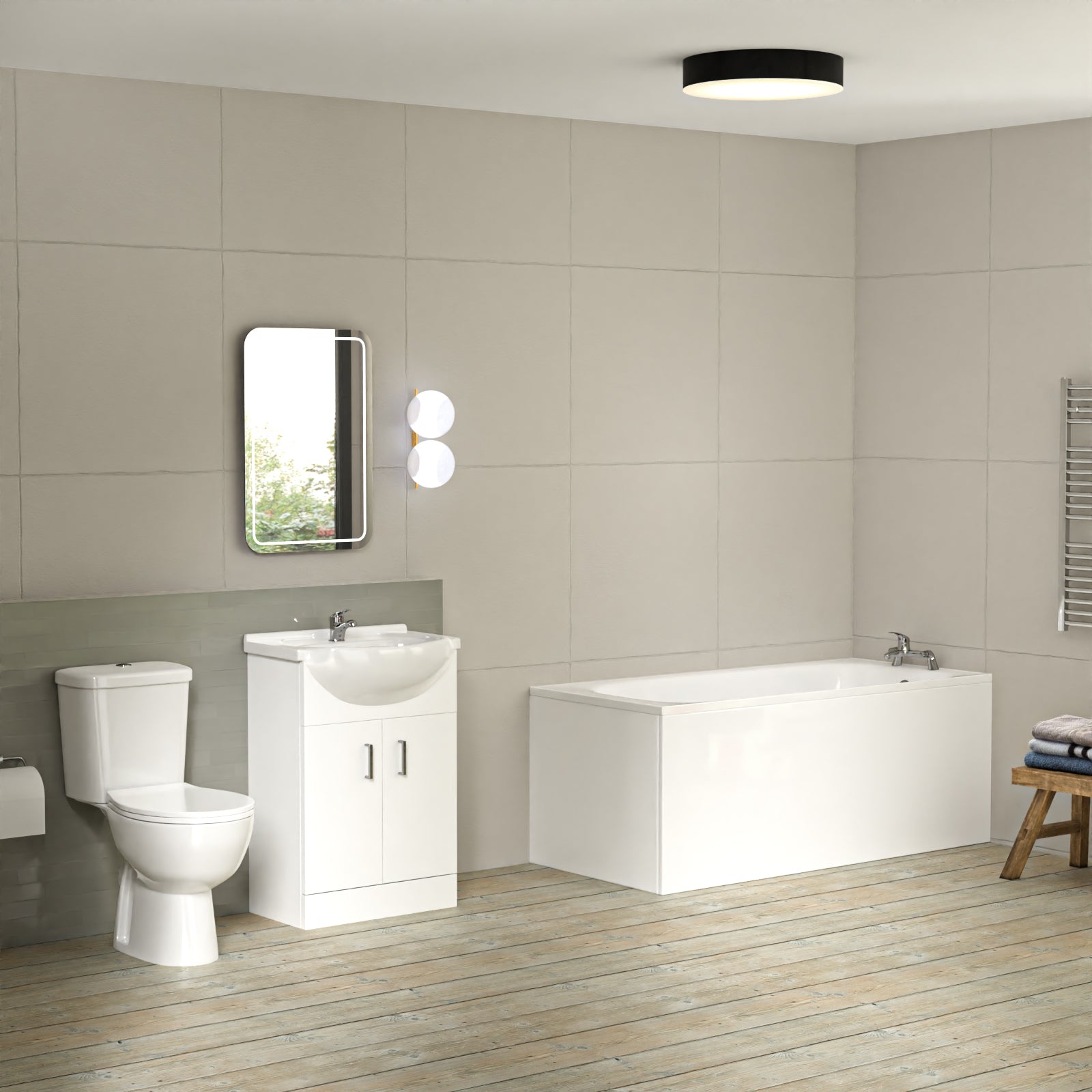Bathroom Suite 1600mm Round Bathtub With 550mm Freestanding Vanity and Toilet