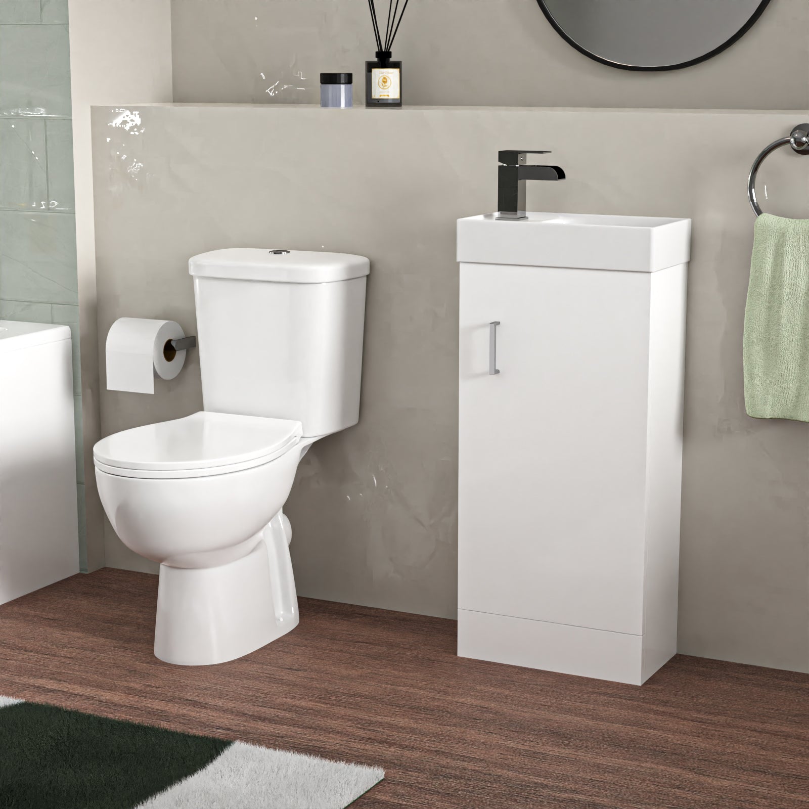 Bathroom Suite 1600mm Square Bathtub With 400mm Freestanding Vanity and Toilet
