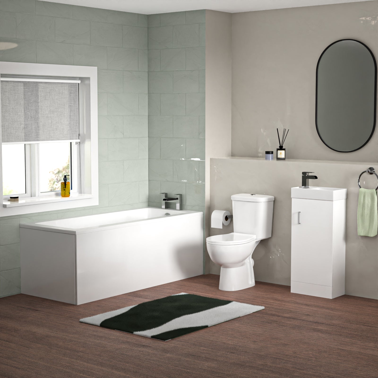 Bathroom Suite 1600mm Square Bathtub With 400mm Freestanding Vanity and Toilet