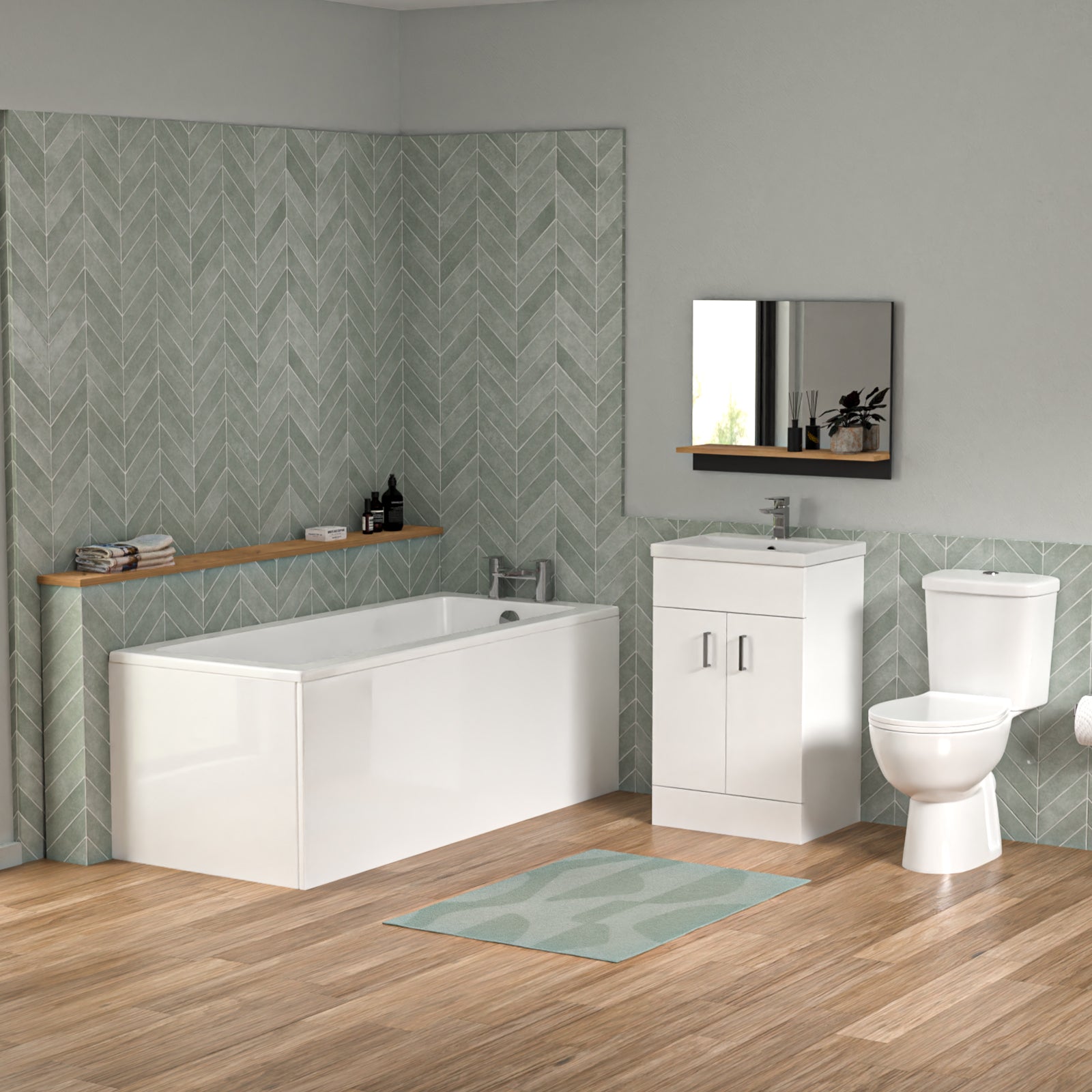 Bathroom Suite 1600mm Square Bathtub With 500mm Freestanding Vanity and Toilet