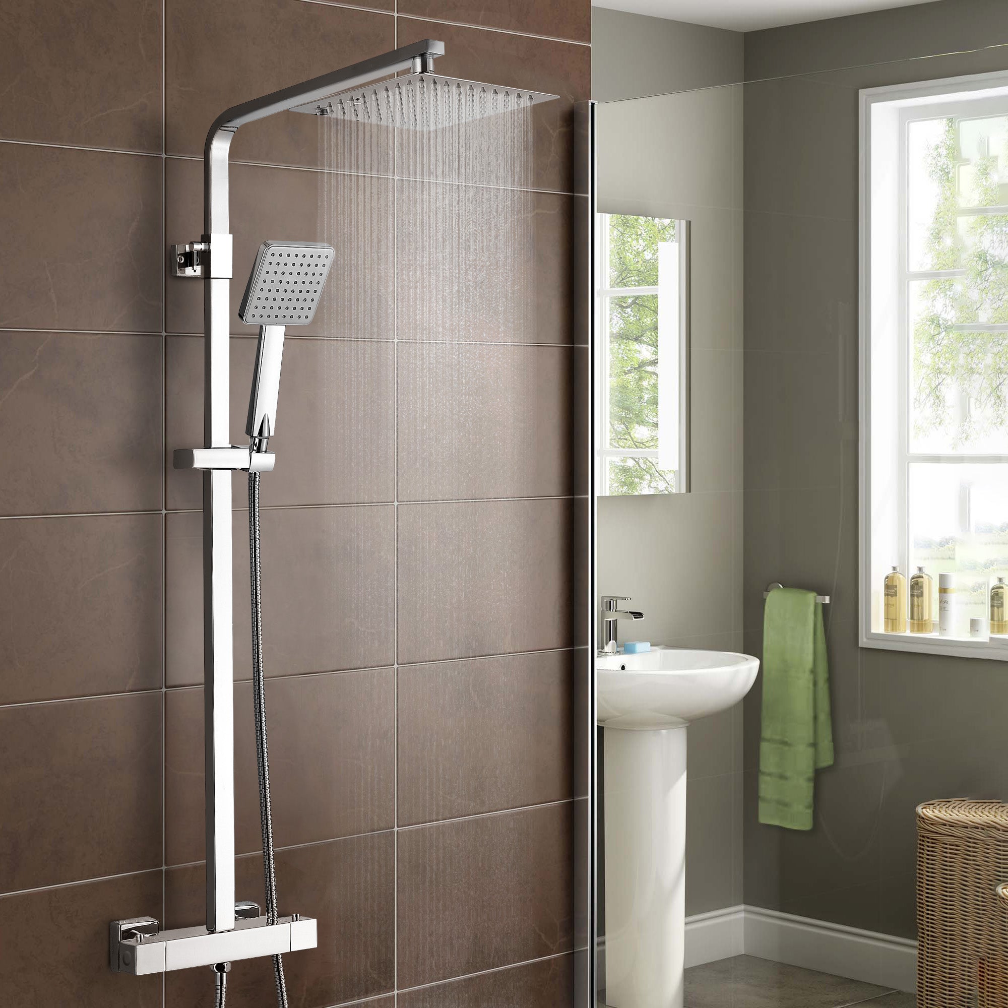 Fawley Square Thermostatic Exposed Twin Head Mixer Shower Set