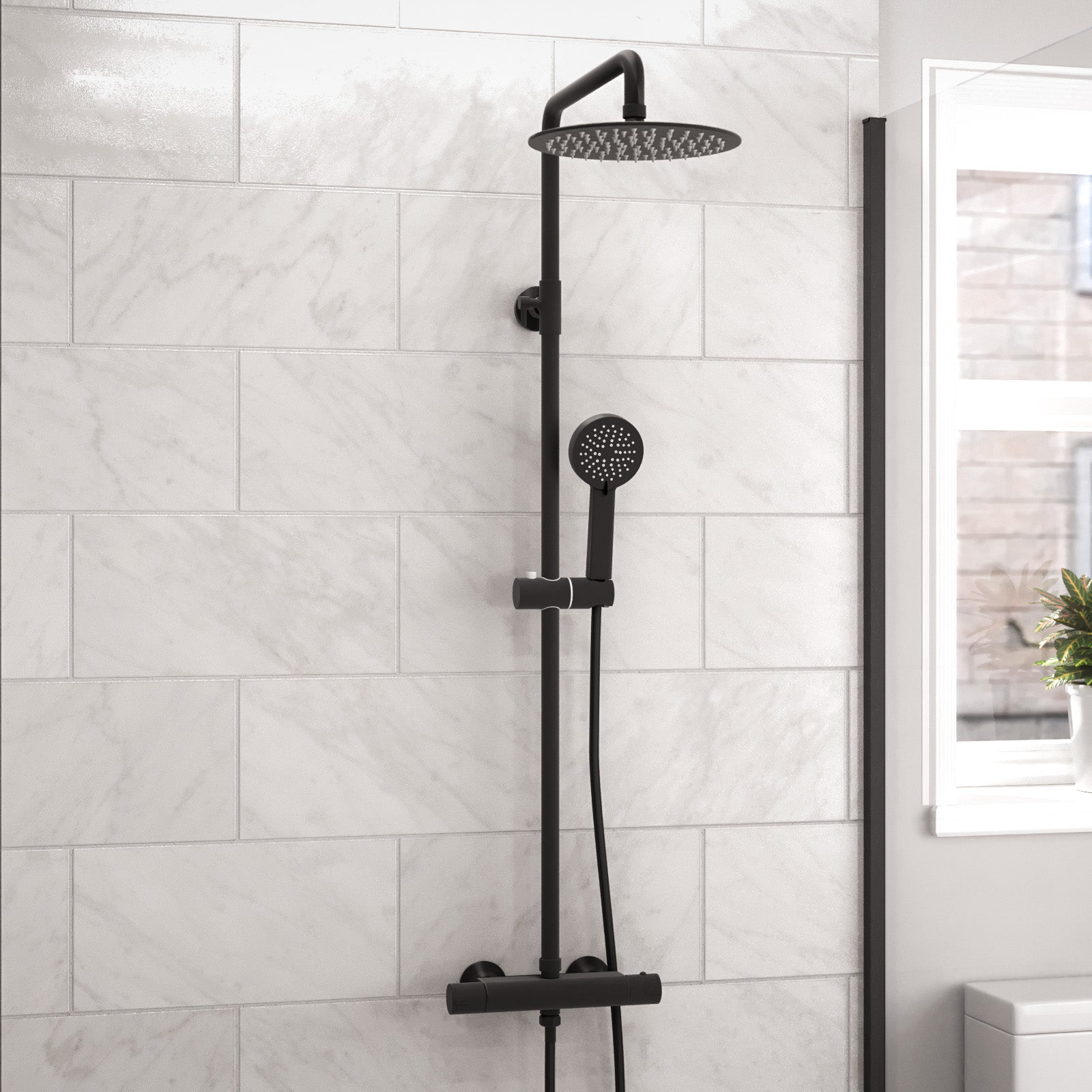 Modern Round Matte Black Exposed Thermostatic Mixer Shower Set With Easy Fittings