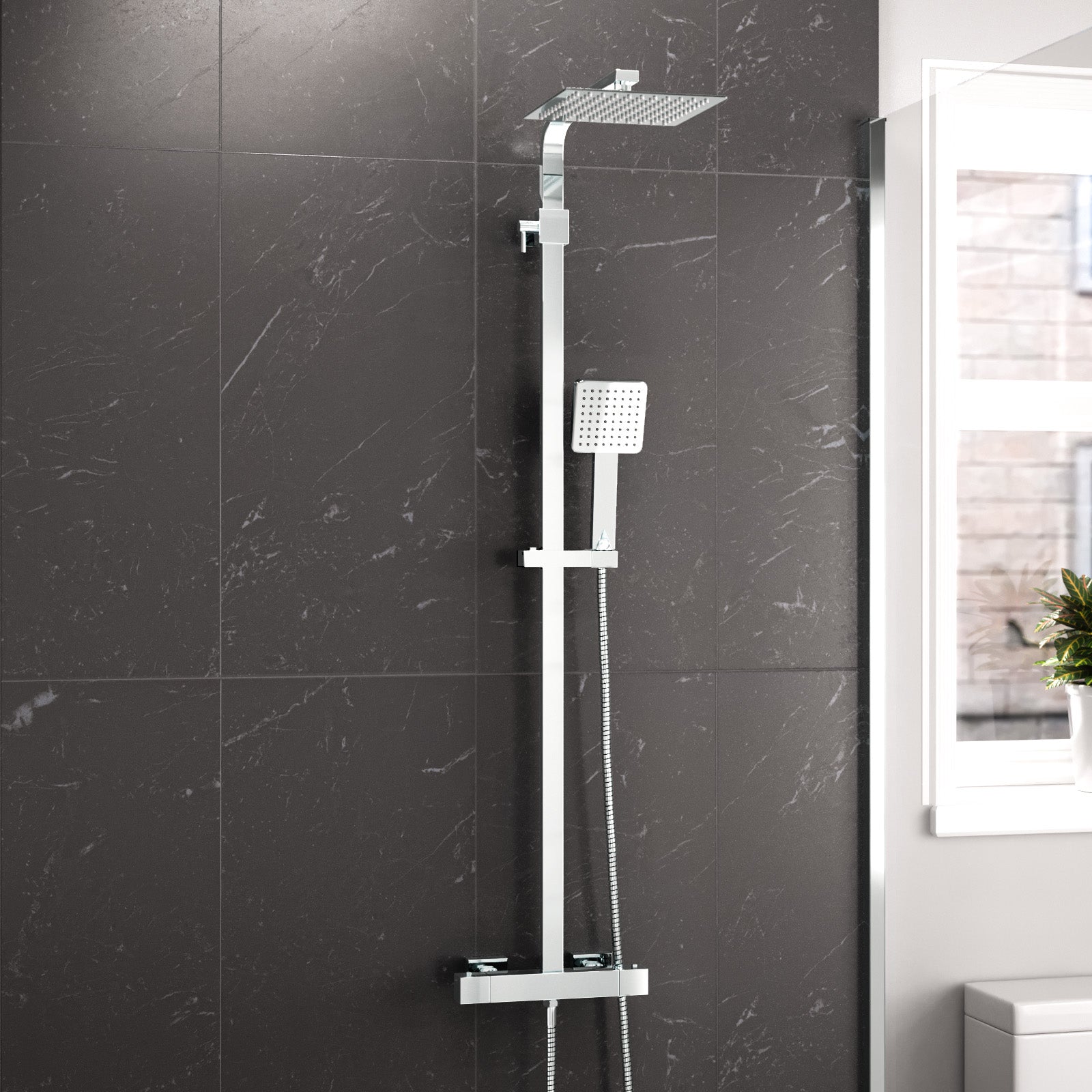 Modern Square Exposed Thermostatic Mixer Shower Set Shower Head and Handheld