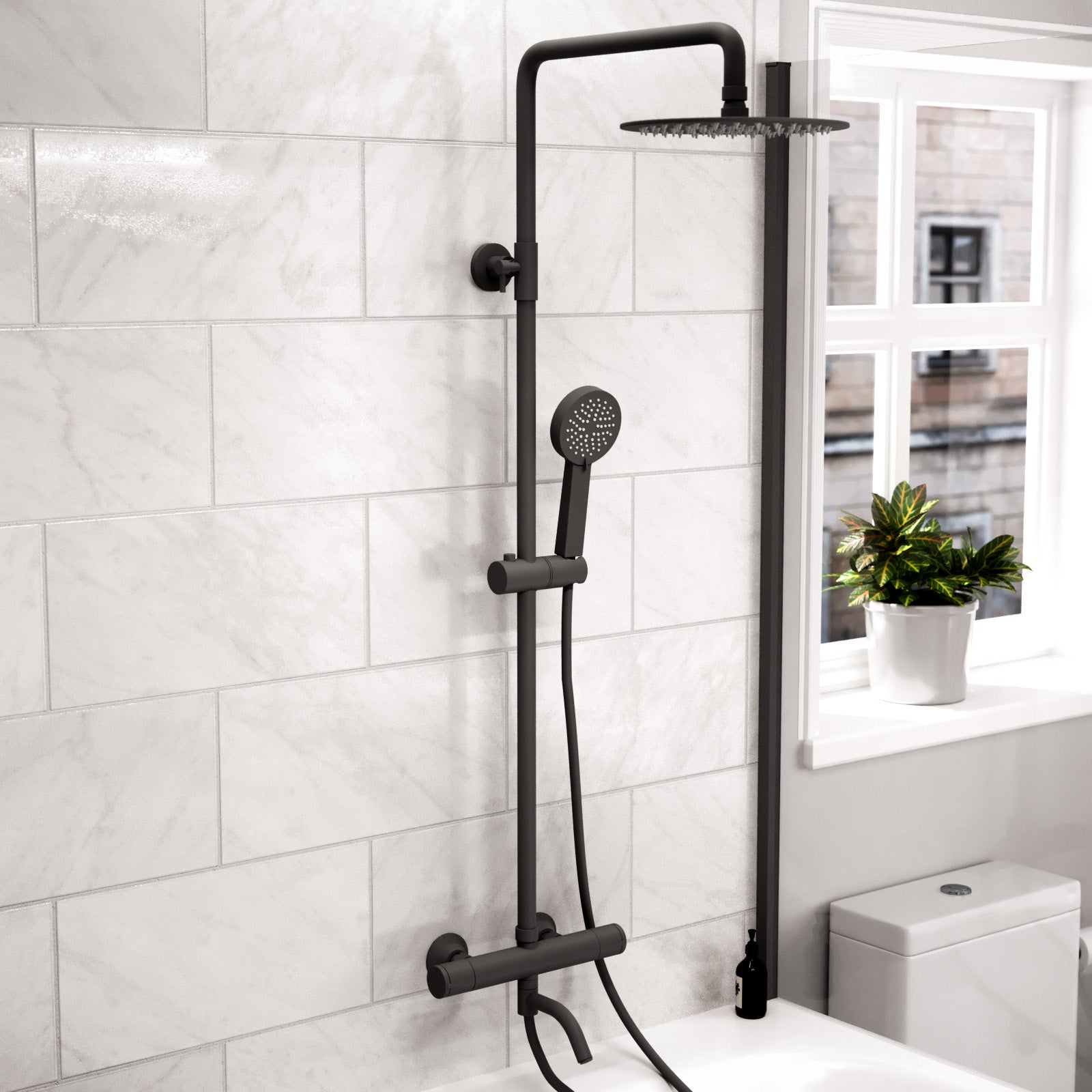 Round 3 Way Thermostatic Shower Kit with Bath Filler - Matte Black