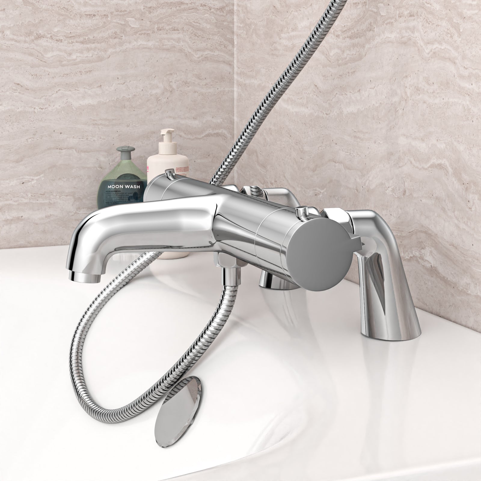 Chrome Exposed Bath Shower Mixer Tap Deck Mounted Kit Set