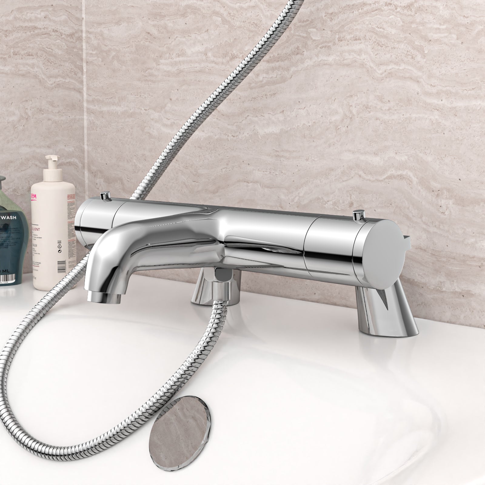 Chrome Exposed Bath Shower Mixer Tap Deck Mounted Kit Set