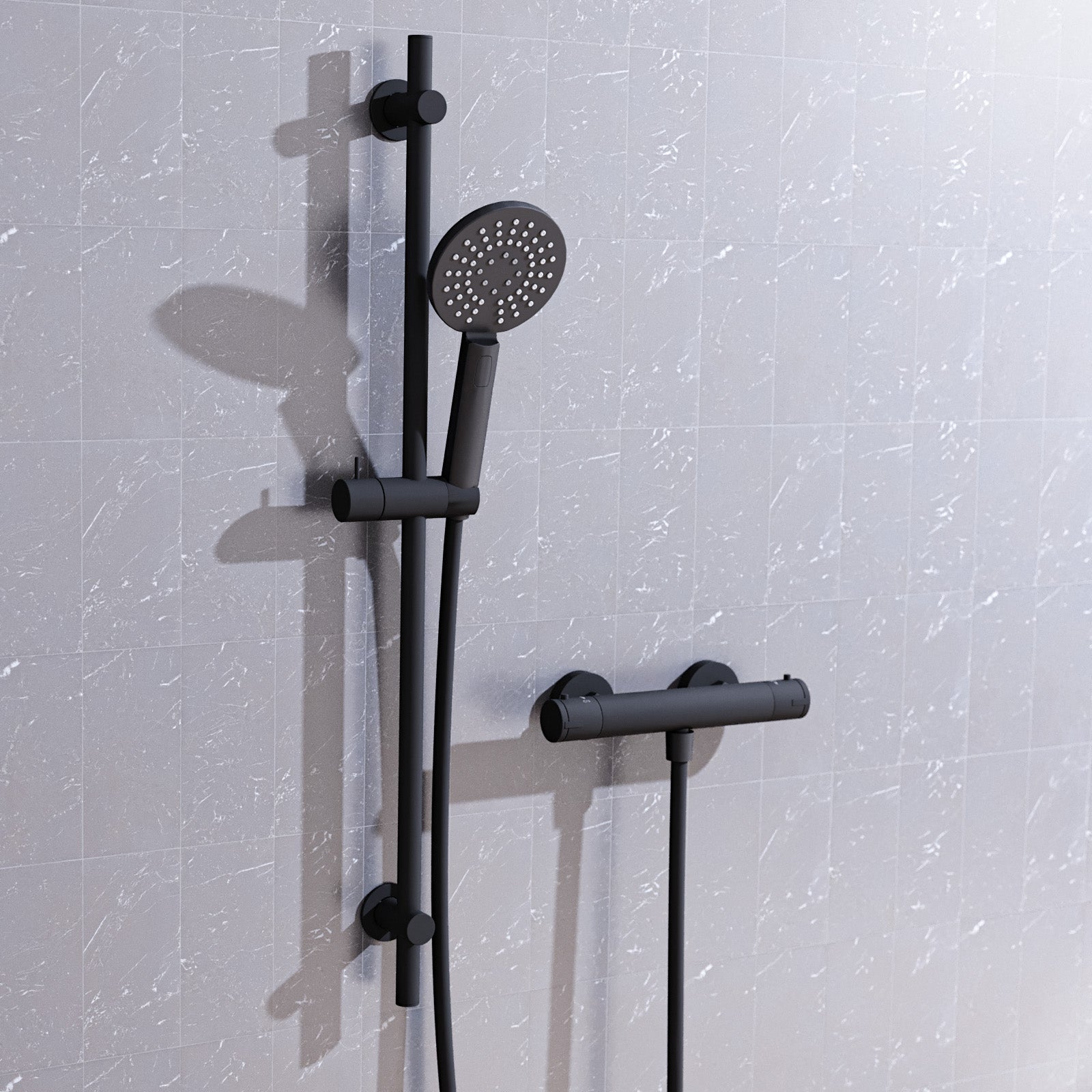 Round Matte Black Thermostatic Shower Bar with Shower Slider Rail Kit