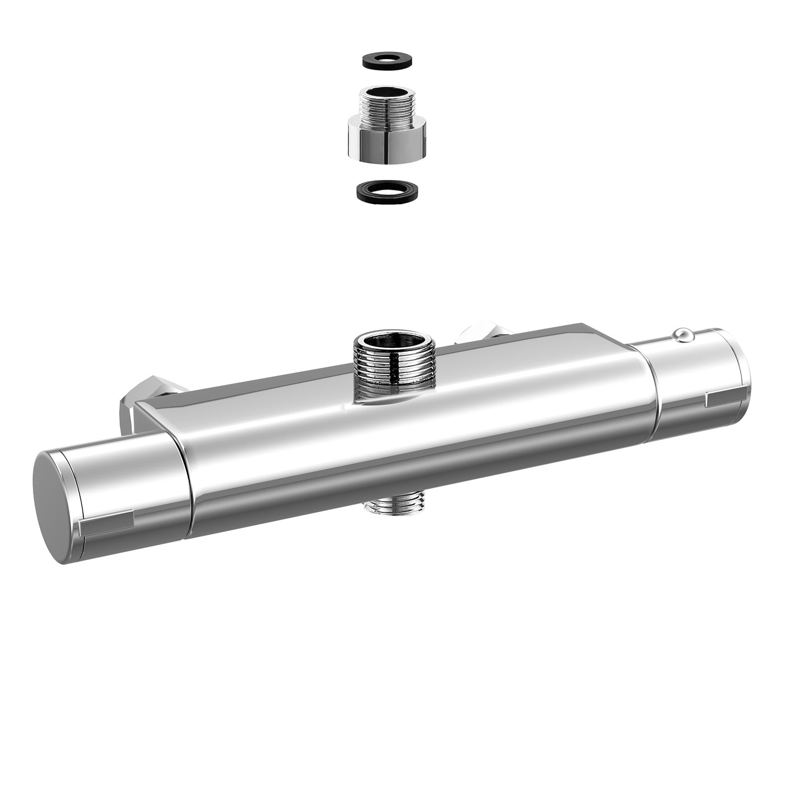 Modern Round Chrome Exposed Thermostatic Shower Mixer Bar Valve Anti Scald with Top 3/4" and Bottom 1/2" BSP