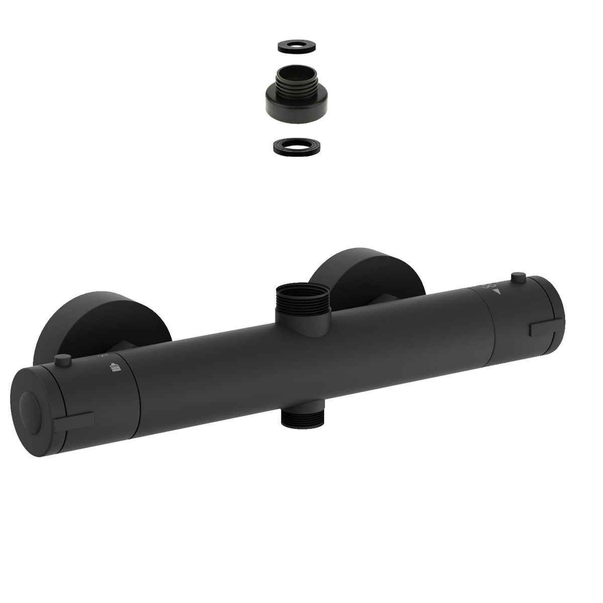 Modern Round Matte Black Exposed Thermostatic Shower Mixer Bar Valve Anti Scald with Top 3/4" and Bottom 1/2" BSP