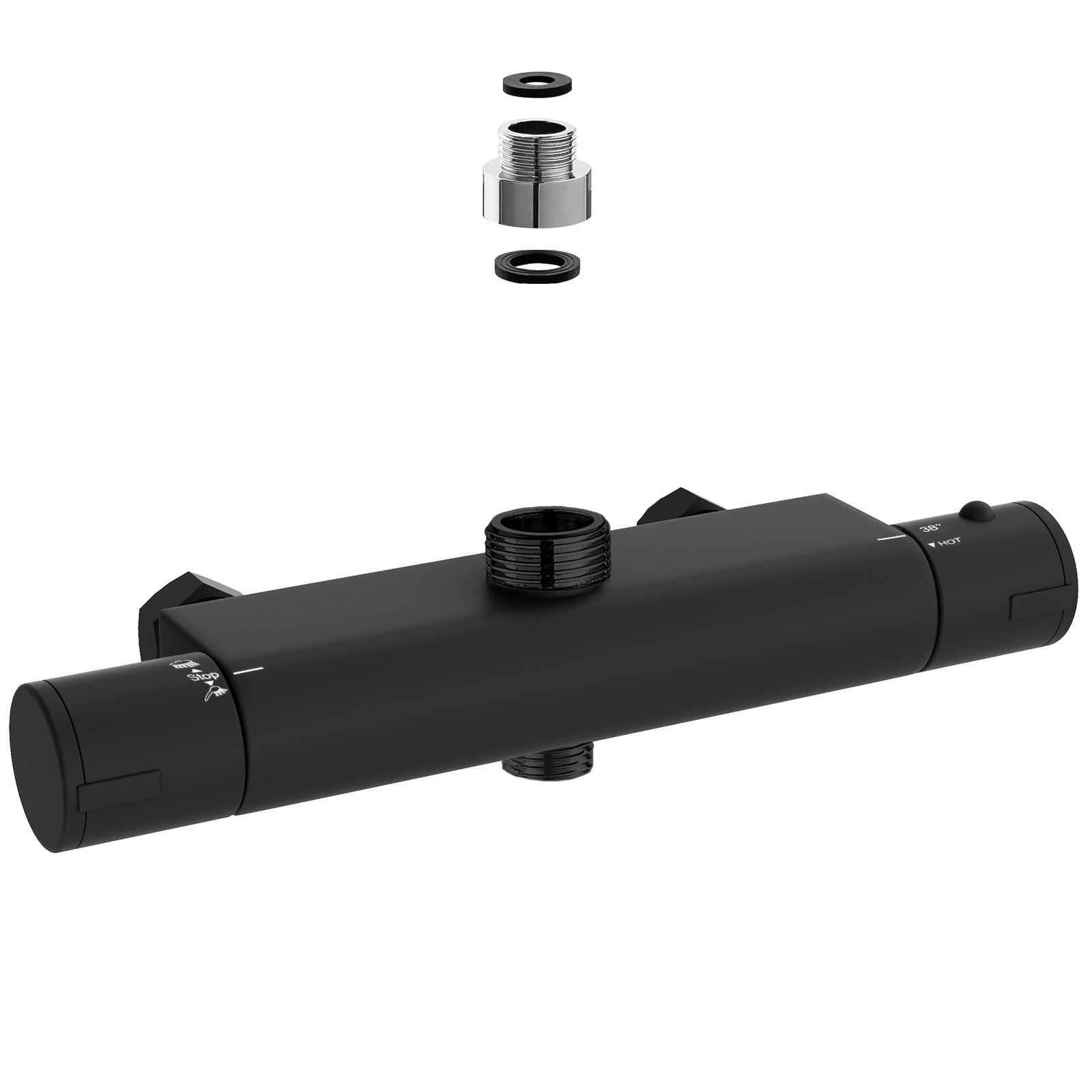 Modern Round Matte Black Exposed Thermostatic Shower Mixer Bar Valve W