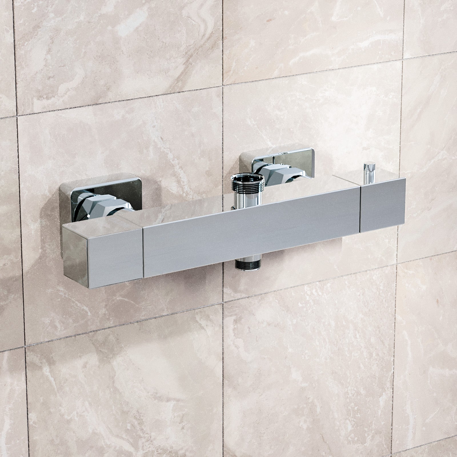 Square Modern Chrome Exposed Thermostatic Shower Mixer Bar Valve
