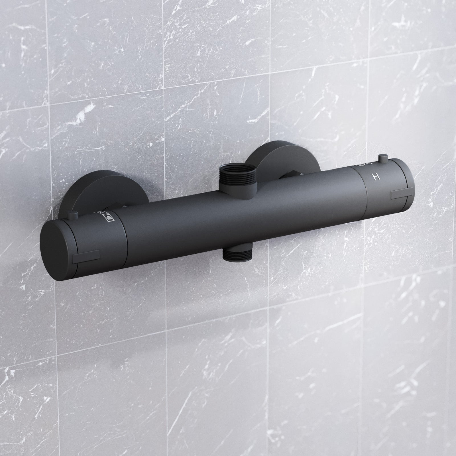 Round Matte Black Thermostatic Shower Bar Valve Double Outlet