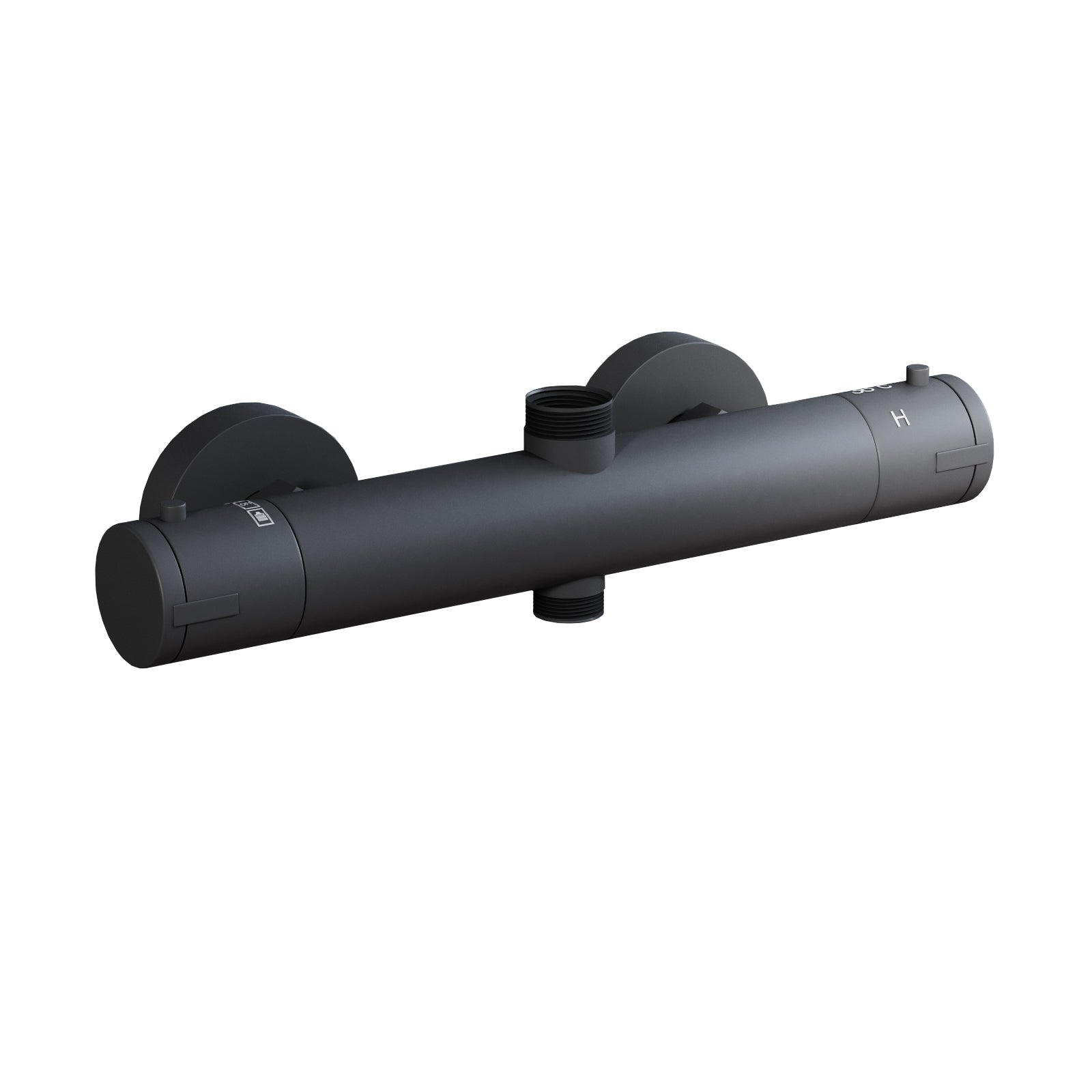 Round Matte Black Thermostatic Shower Bar Valve Double Outlet