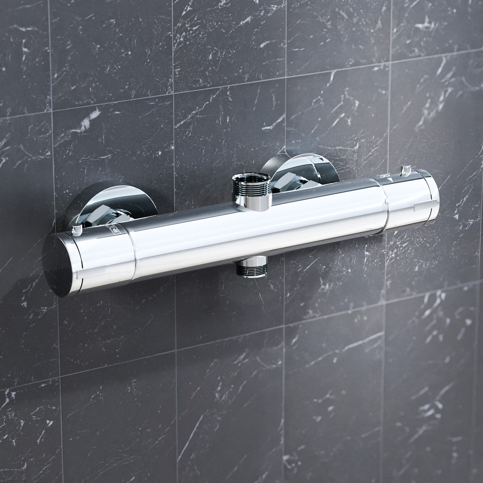 Round Chrome Thermostatic Shower Bar Valve Double Outlet Wall Mounted