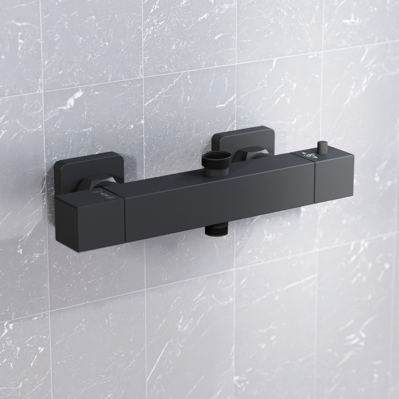 Square Matte Black Thermostatic Shower Bar Valve Double Outlet