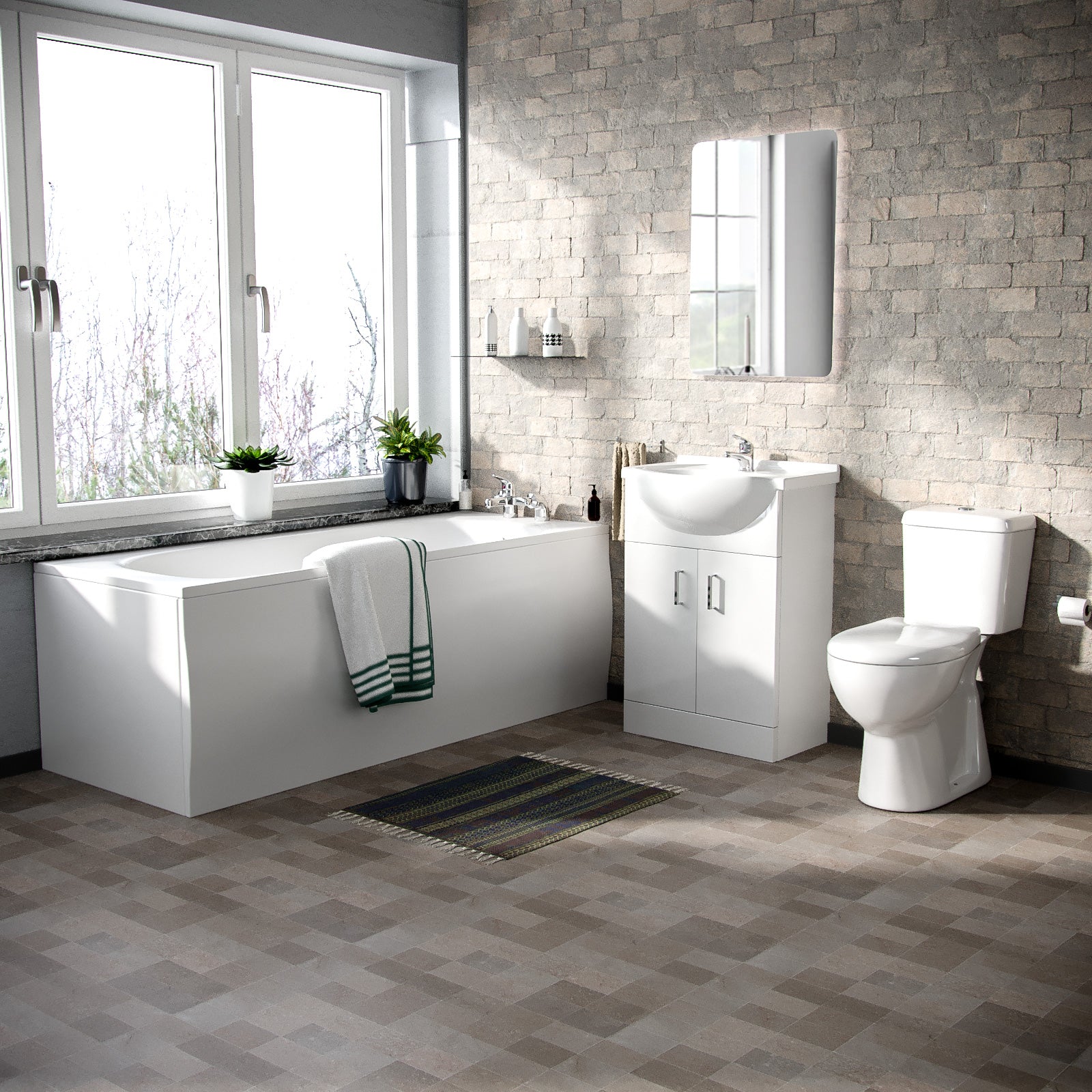 Senore 1700mm Straight Bath Vanity Basin Unit & Close Coupled Toilet White