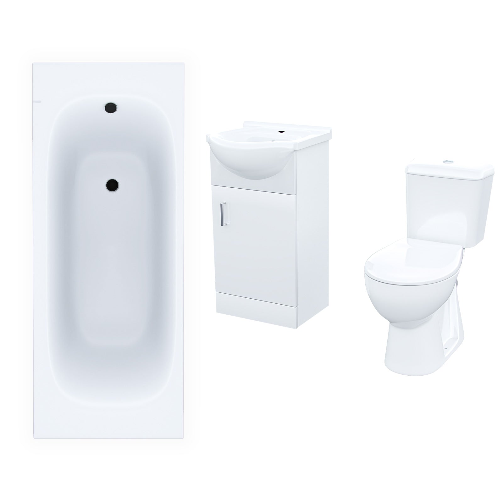Ellen 3-Piece Bathroom Suite White - Close Coupled Toilet, 450mm Basin Vanity Unit and Round Bath Tub