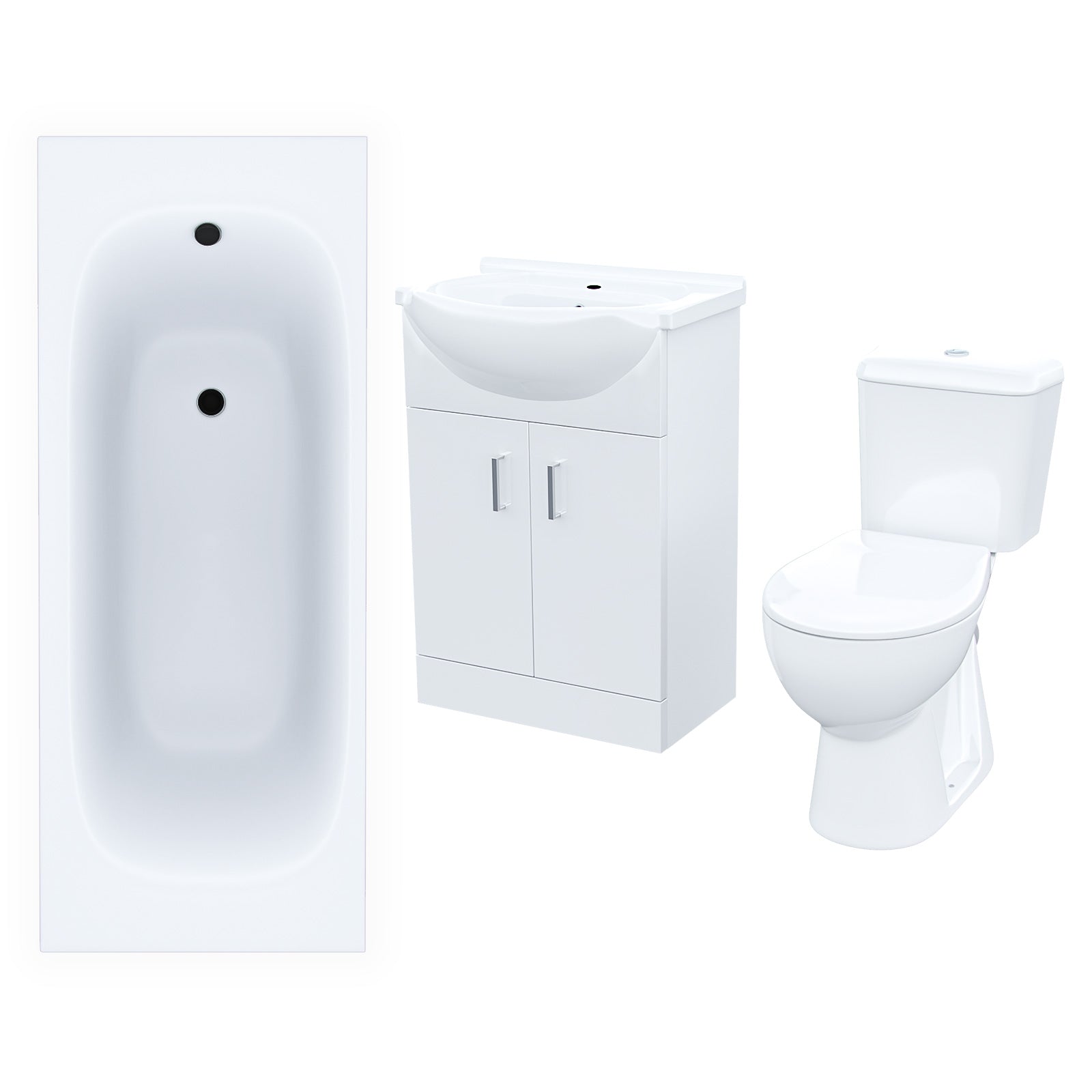 Senore 1700mm Straight Bath Vanity Basin Unit & Close Coupled Toilet White