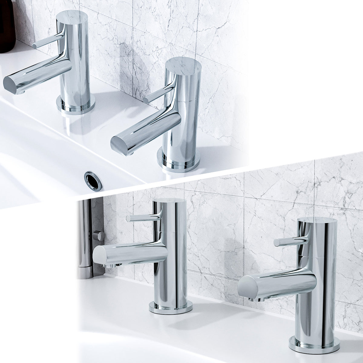 Marc Modern Set Of Twin Hot & Cold Basin Taps And Twin Bath Filer Taps