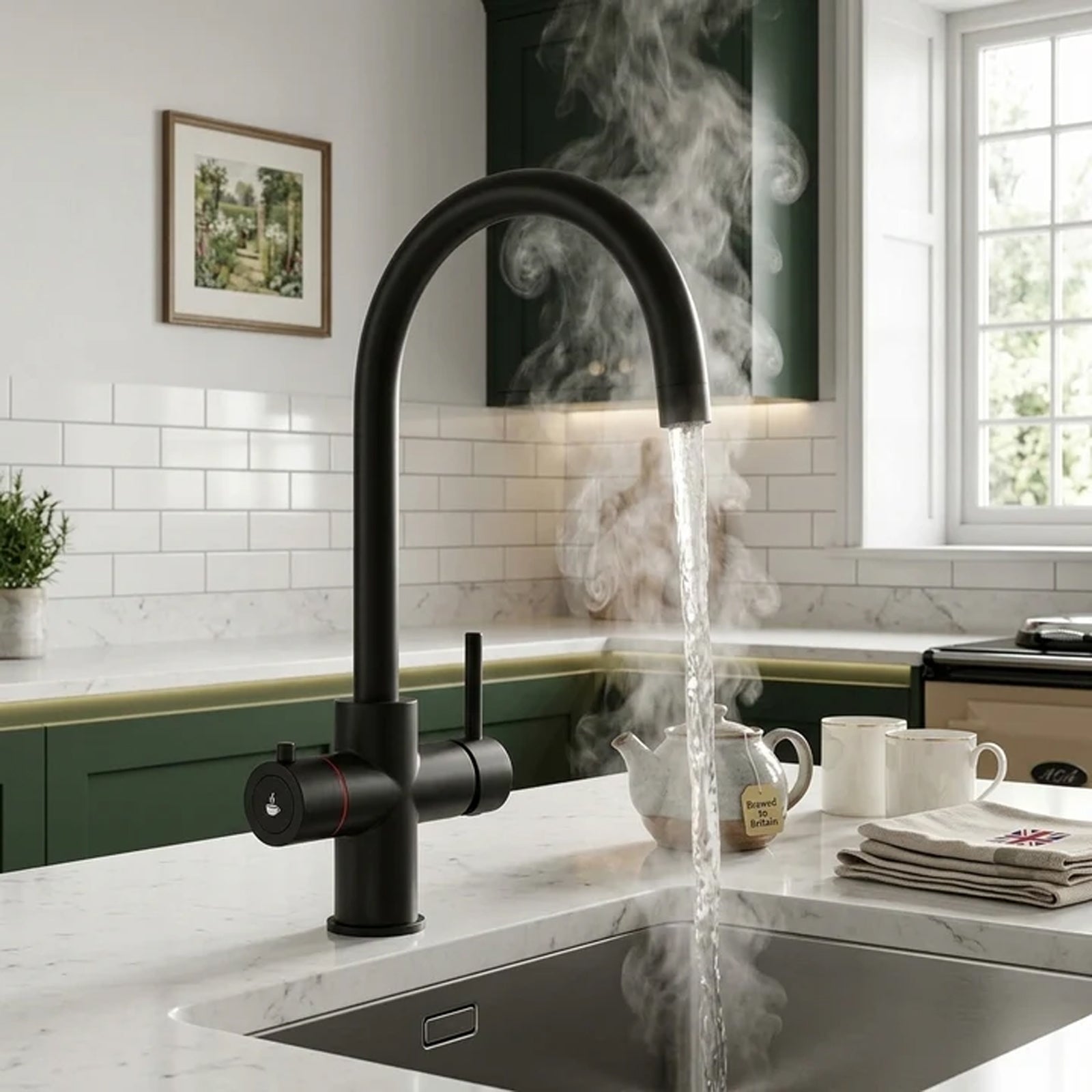 3 in 1 Single Lever Boiler Complete Kitchen Mixer Tap Set - Matte Black