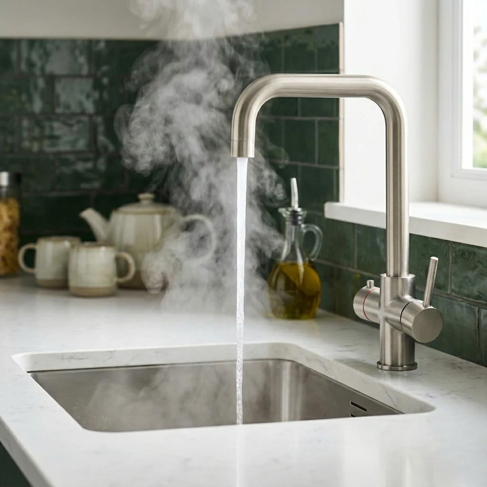 3 in 1 Single Lever Boiler Kitchen Mixer Tap Set - Brushed Nickel