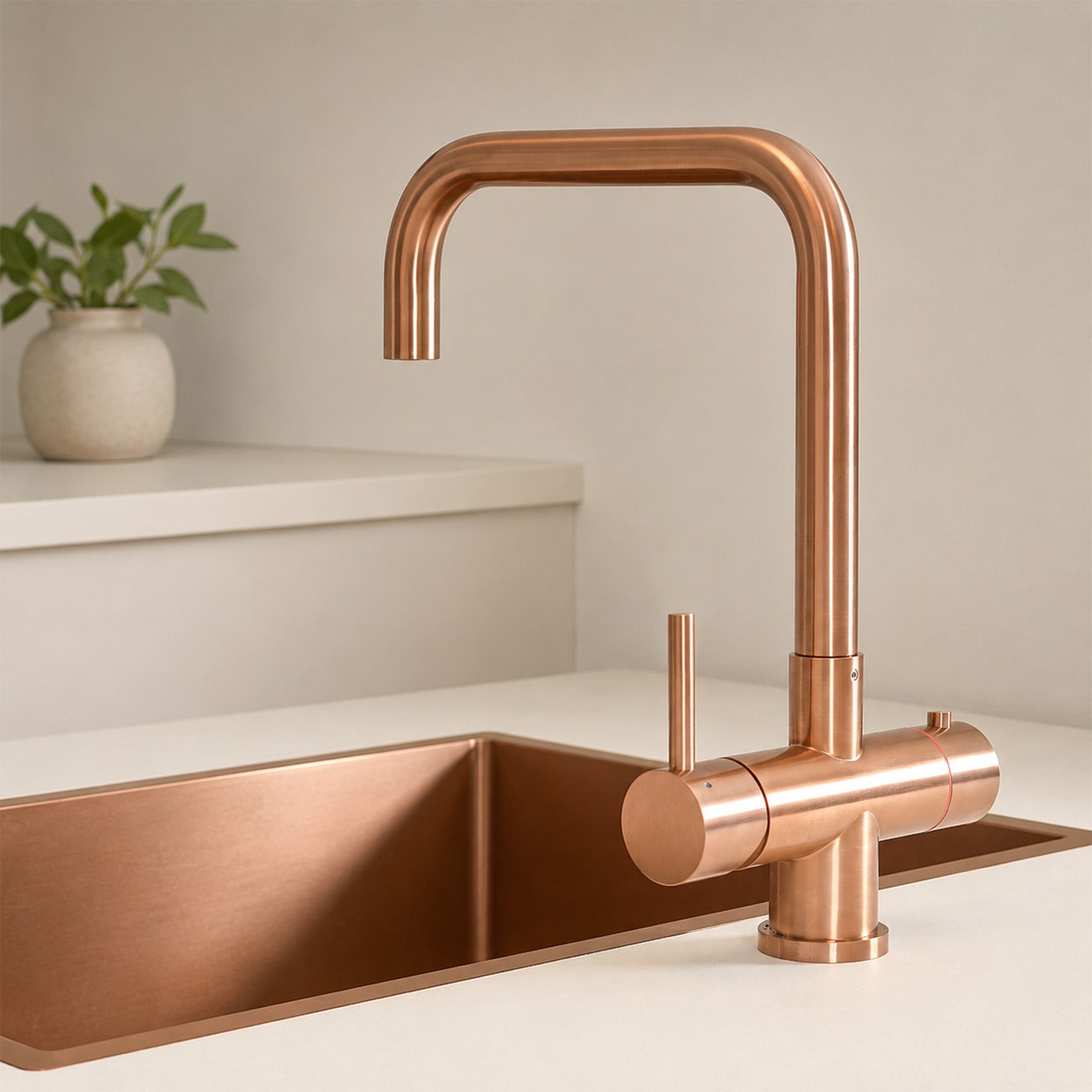3 in 1 Single Lever Boiler Complete Kitchen Mixer Tap Set - Copper