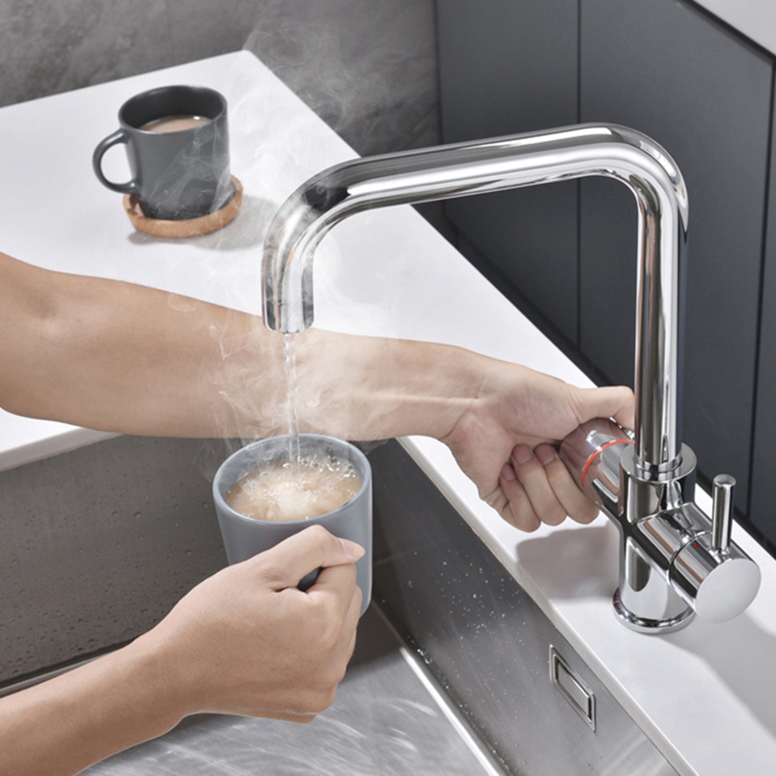 3 in 1 Single Lever Chrome Boiler Kitchen Mixer Complete Tap Set