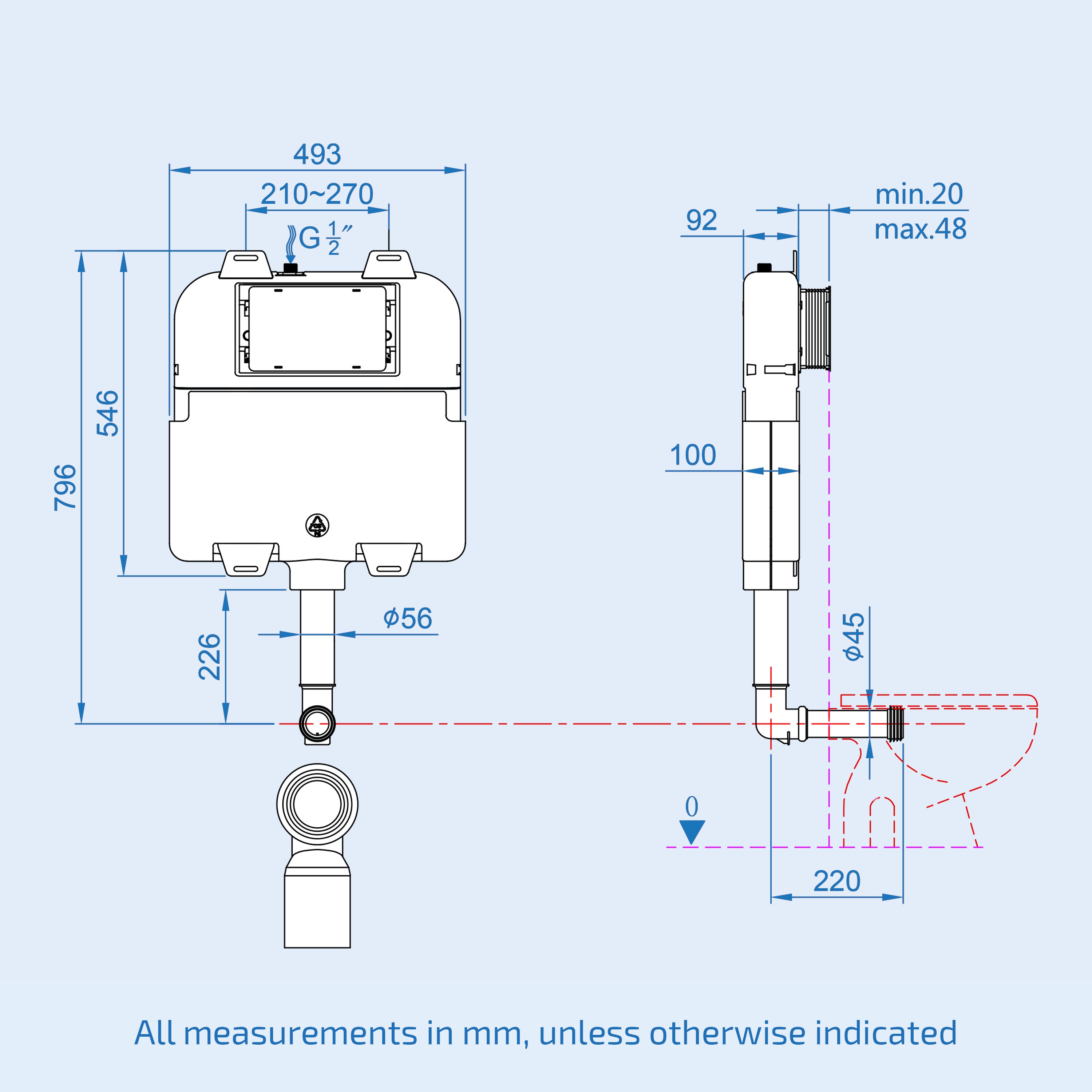 Dual Flush Concealed Cistern and Brushed Brass Square Flush Plate