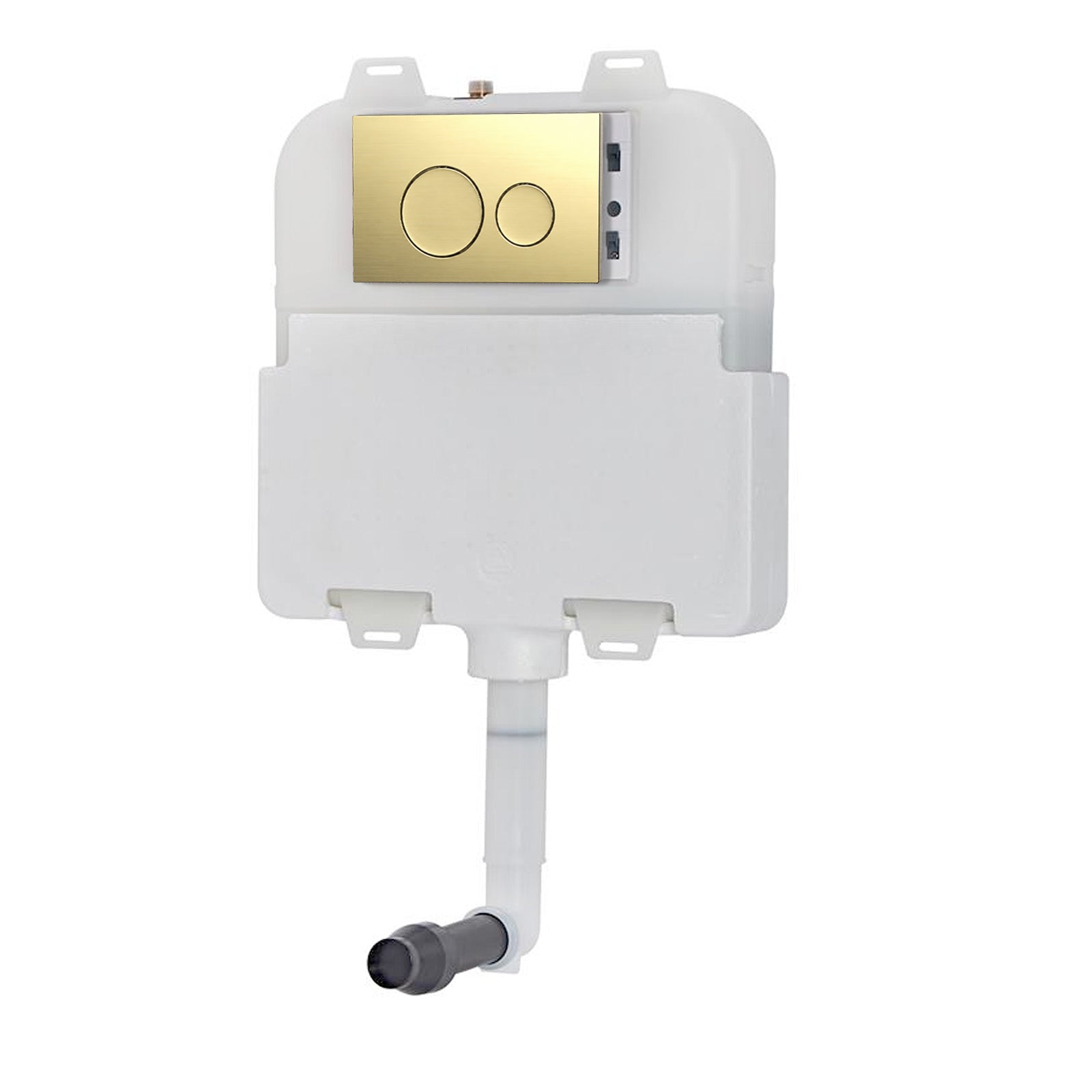 Dual Flush Concealed Cistern and Brushed Brass Round Flush Plate