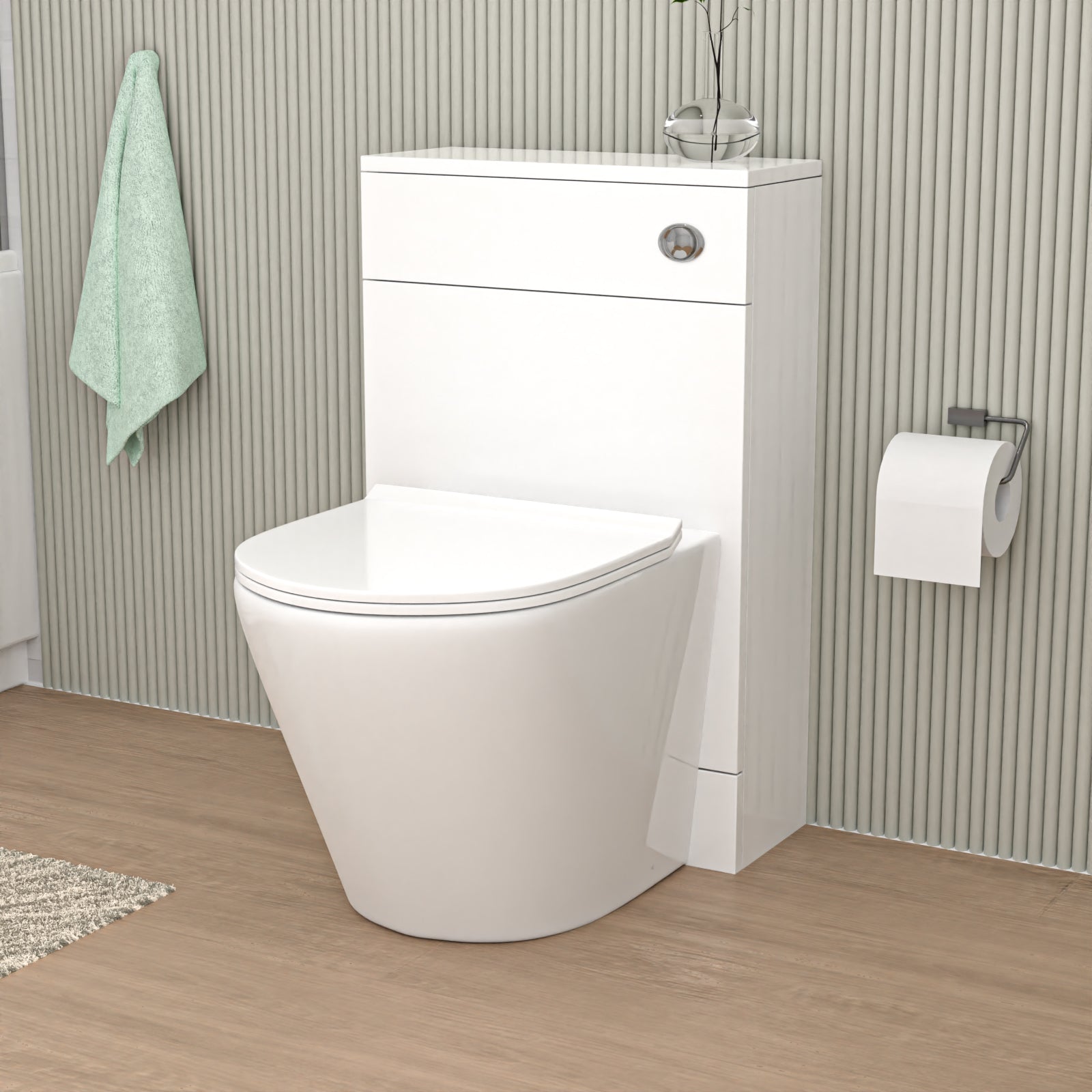 Romsley 500mm Back To Wall Rimless Toilet with Flat Pack WC Unit Gloss White
