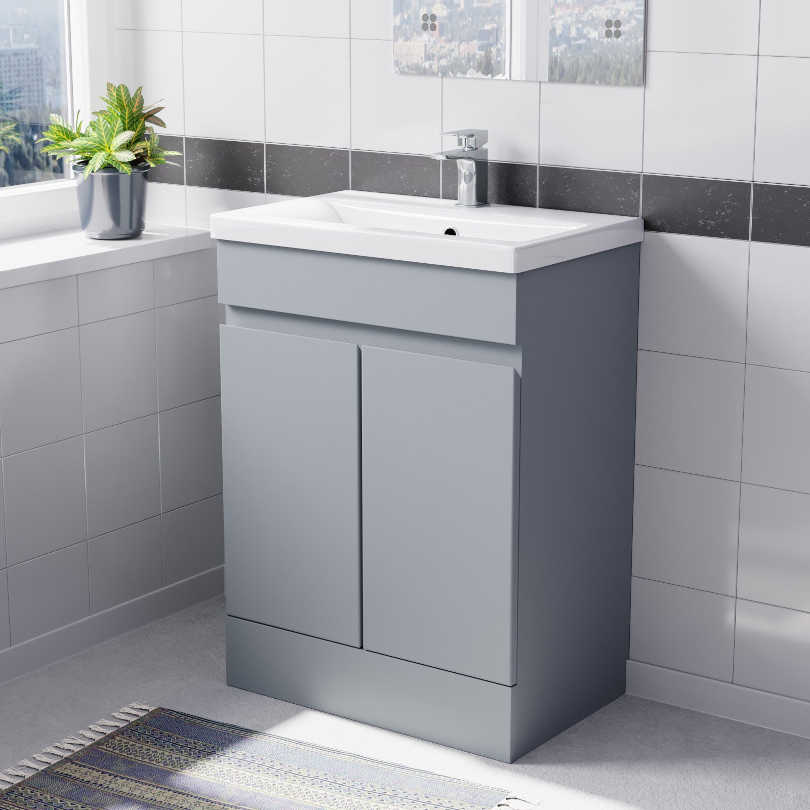Alaska Flat Pack Matte Grey 600mm Freestanding Basin Vanity Unit