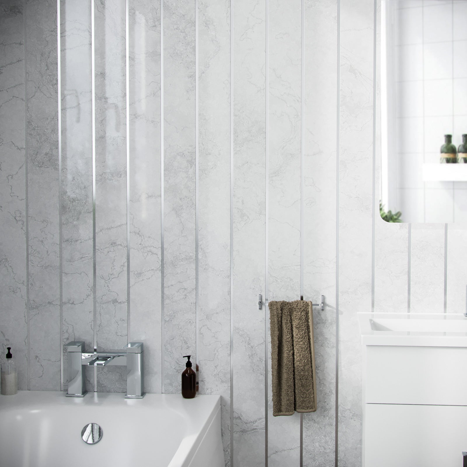 PVC Wall Panel Grey Marble Silver 2700mm x 200mm x 6mm Pack Of 4