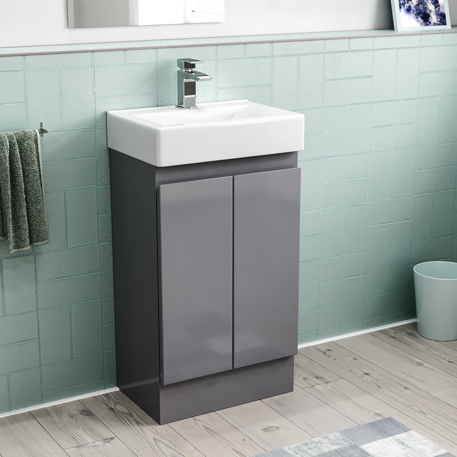 Nanuya 450mm Freestanding 2 doors Basin Vanity Unit Steel Grey Flat Pack