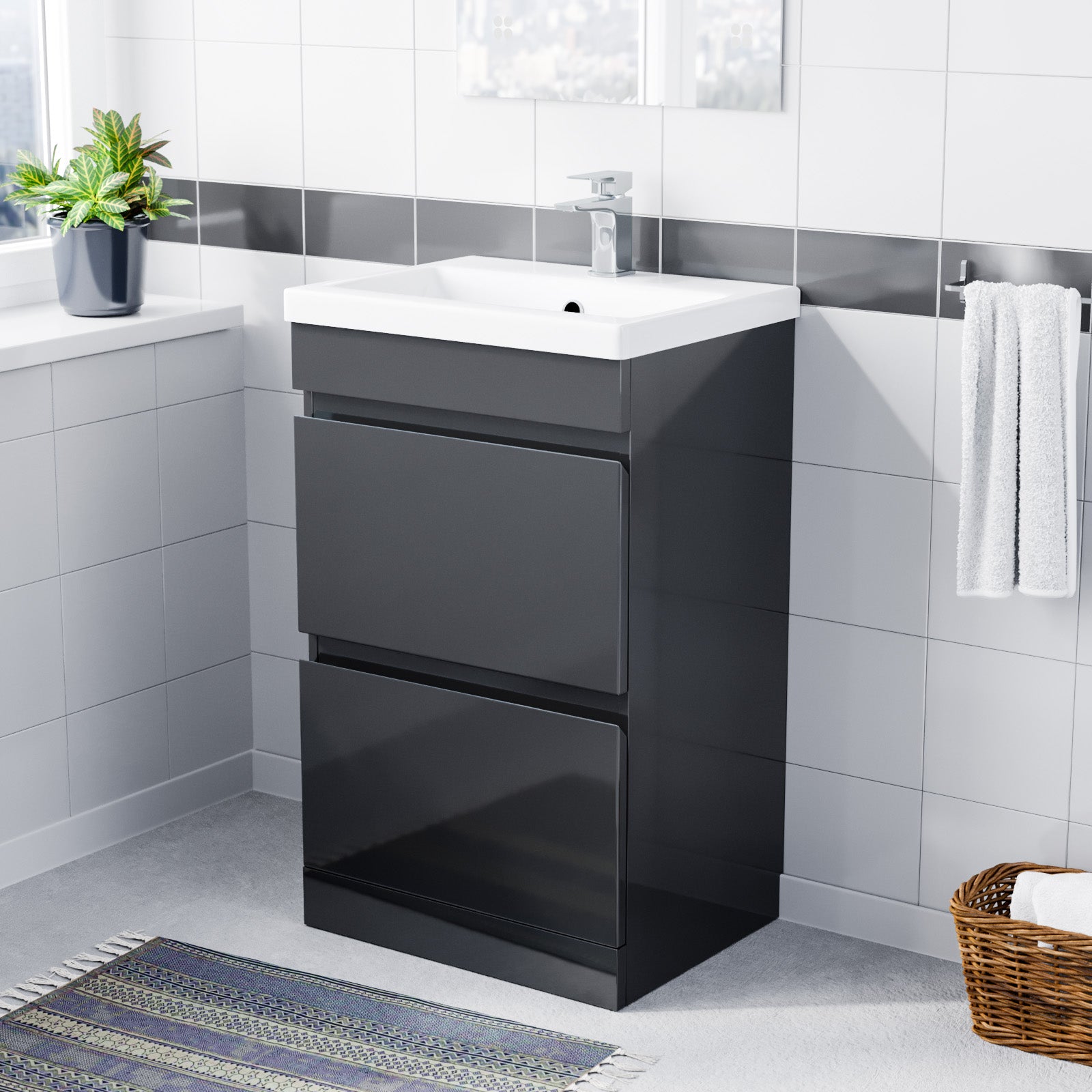 Alaska 500mm Floor Standing Basin Vanity Unit 2 Drawers Handless Anthracite