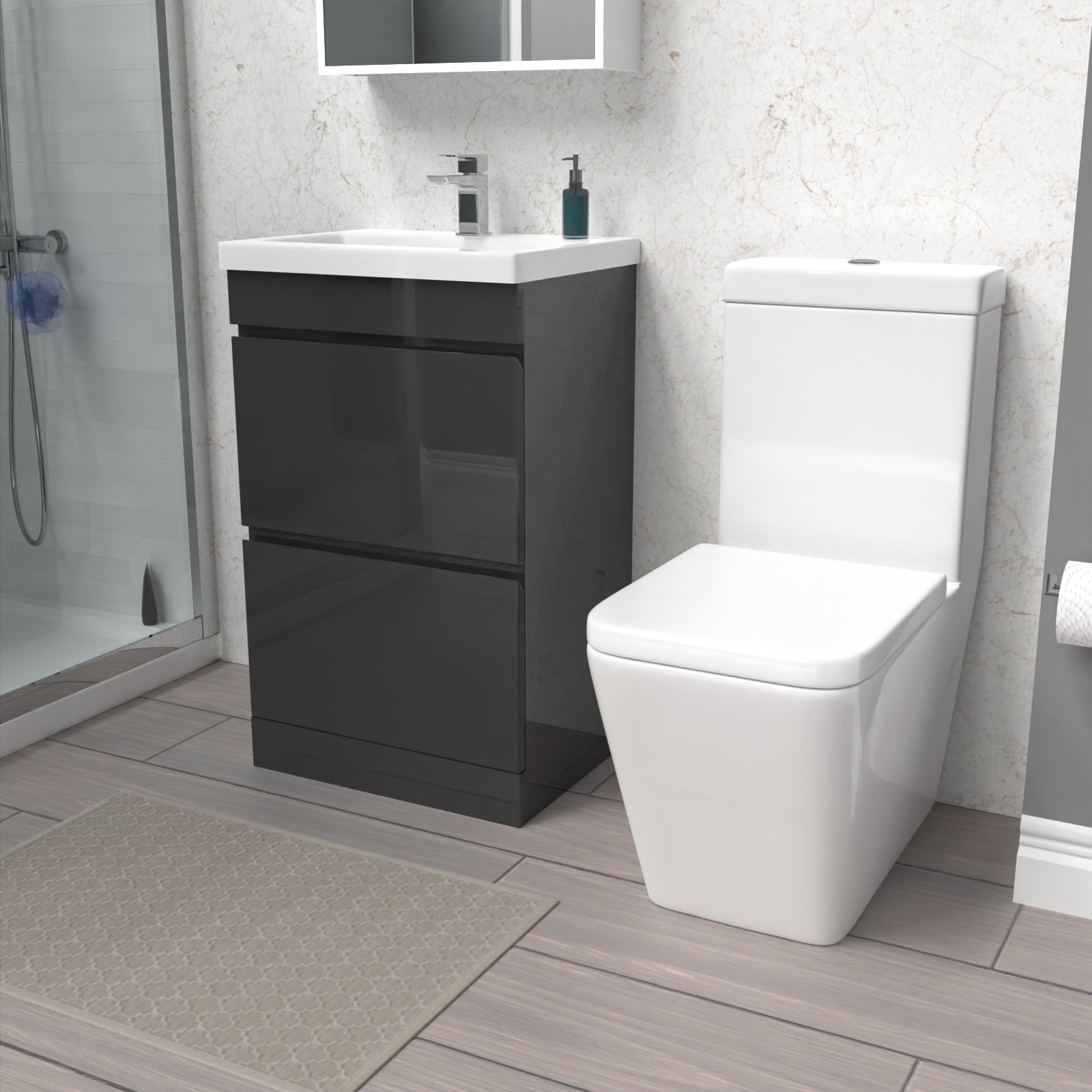 Alaska 500mm 2 Drawers Anthracite Basin Vanity Unit & Close Coupled Toilet