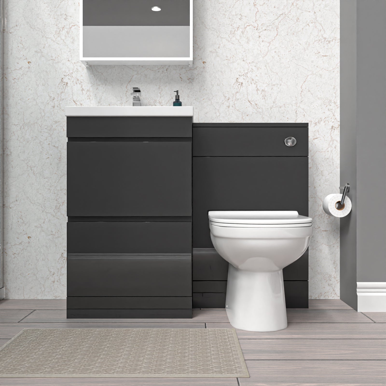 Alaska Dark Grey Freestanding 500mm 2 Drawers Vanity, WC Unit & BTW Toilet
