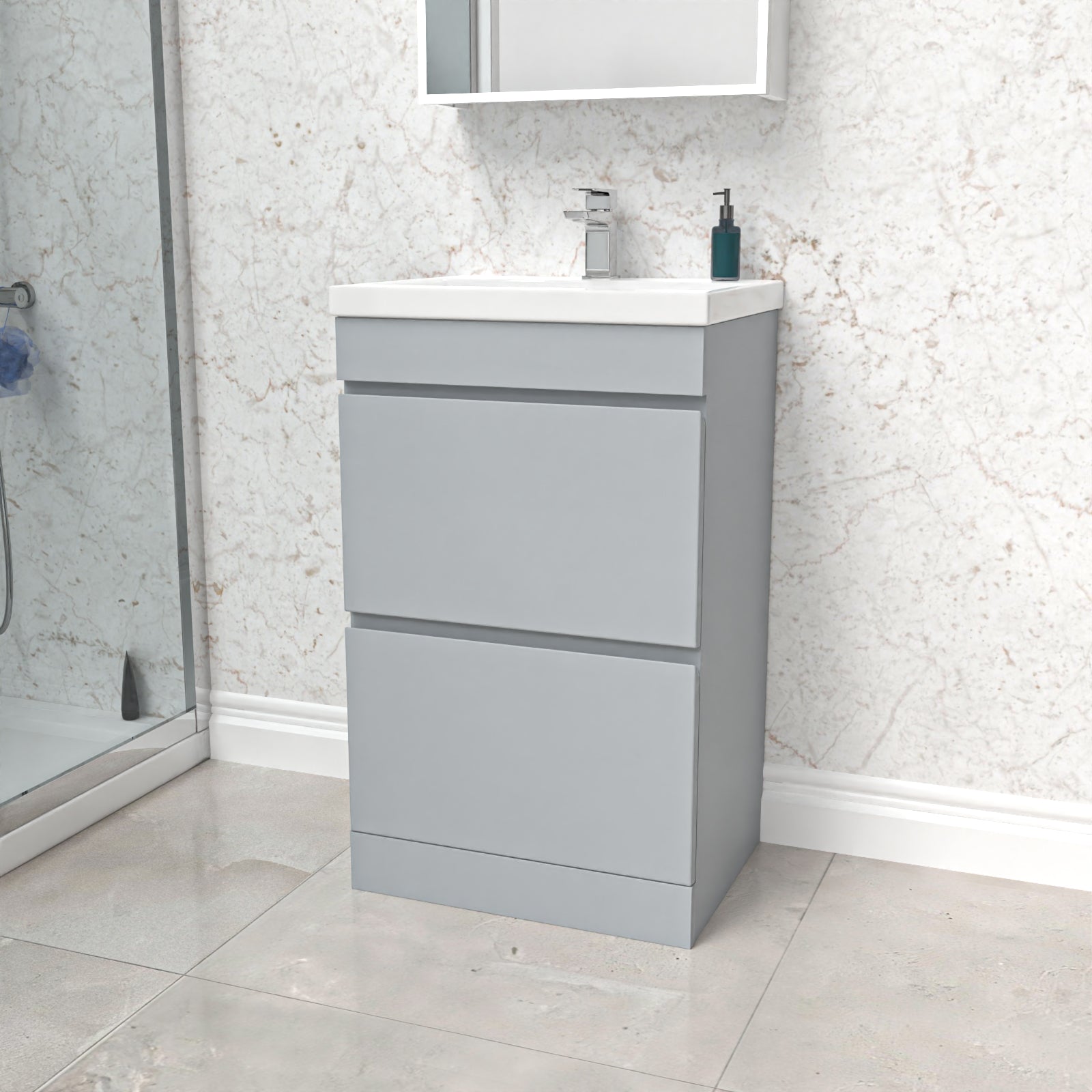 Alaska Matte Grey 500mm 2 Drawer Floorstanding Vanity Cabinet and Basin