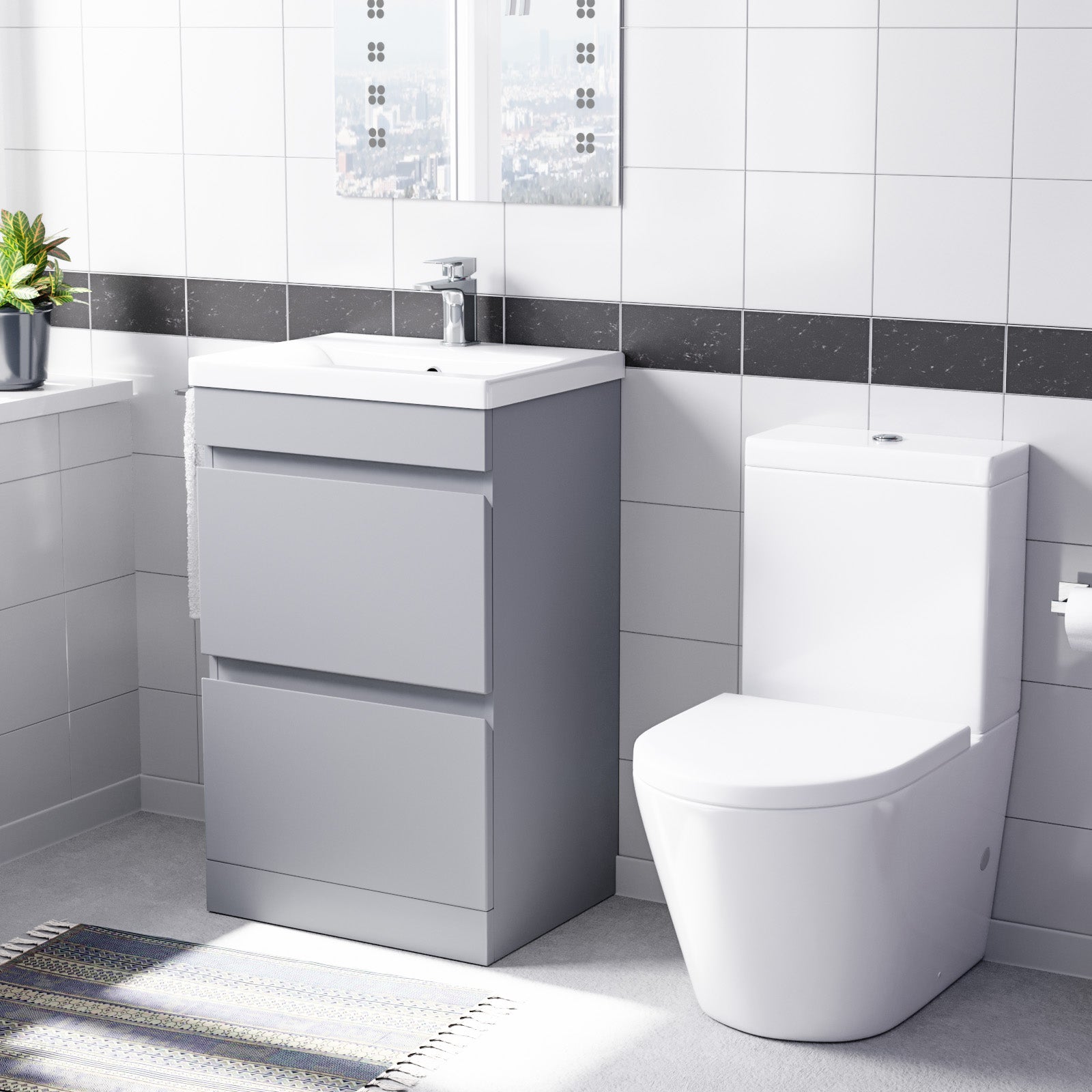 Alaska Matte Grey 500mm 2 Drawers Basin Vanity Unit & Close Coupled Toilet