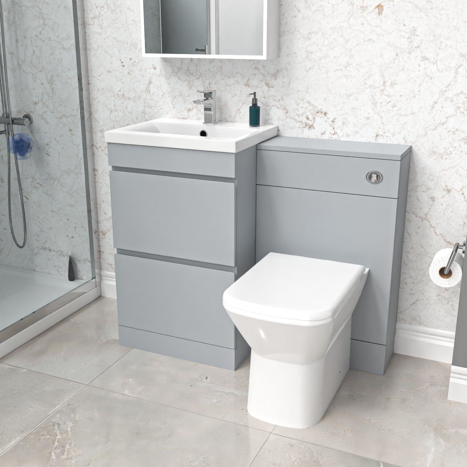 Alaska Freestanding Matte Grey 500mm 2 Drawers Vanity, WC Unit & BTW Toilet