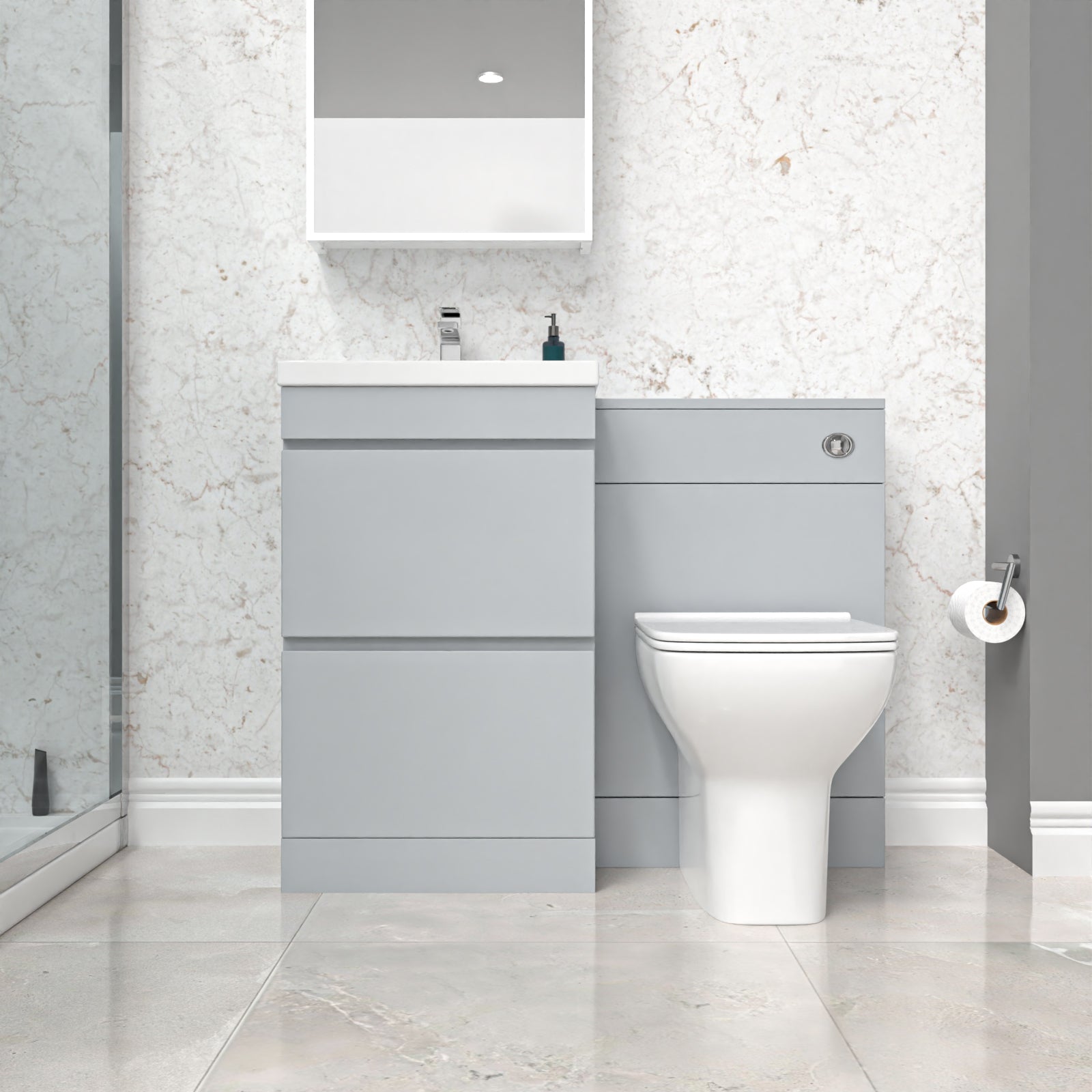 Alaska Matte Grey 500mm 2 Drawers Vanity, WC Unit & Square BTW Toilet