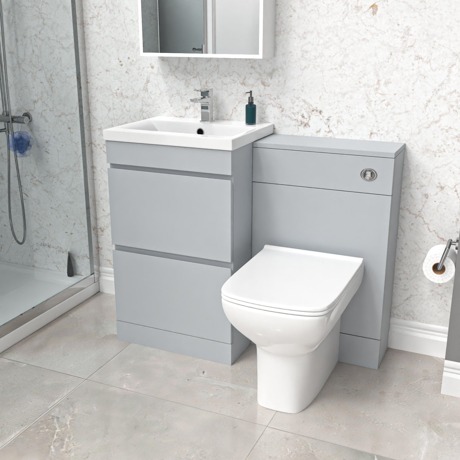 Alaska Matte Grey 500mm 2 Drawers Vanity, WC Unit & Square BTW Toilet