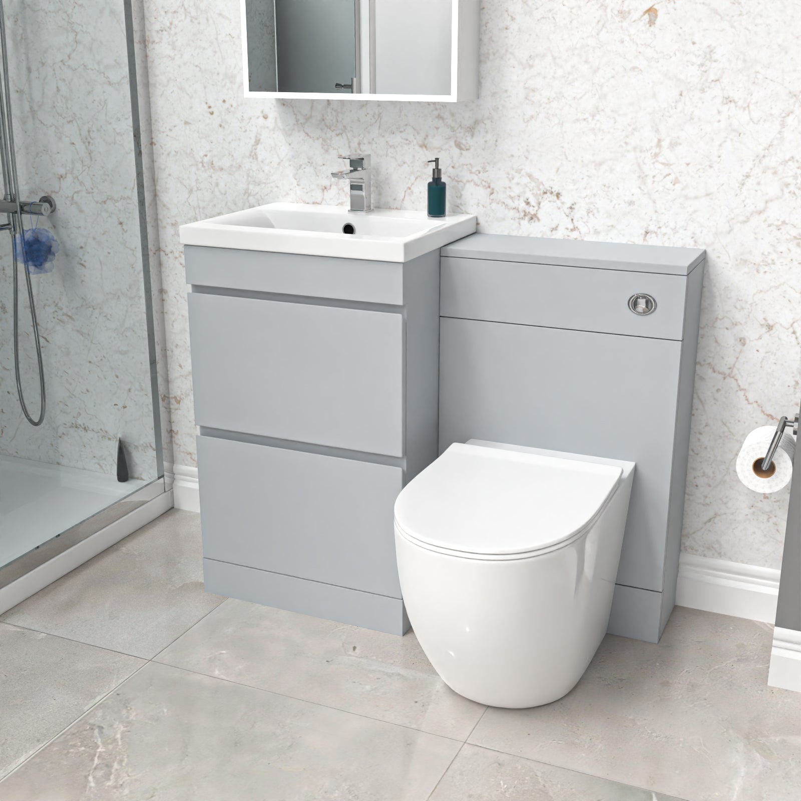 Alaska Matte Grey 500mm 2 Drawers Vanity, WC Unit & Round BTW Toilet