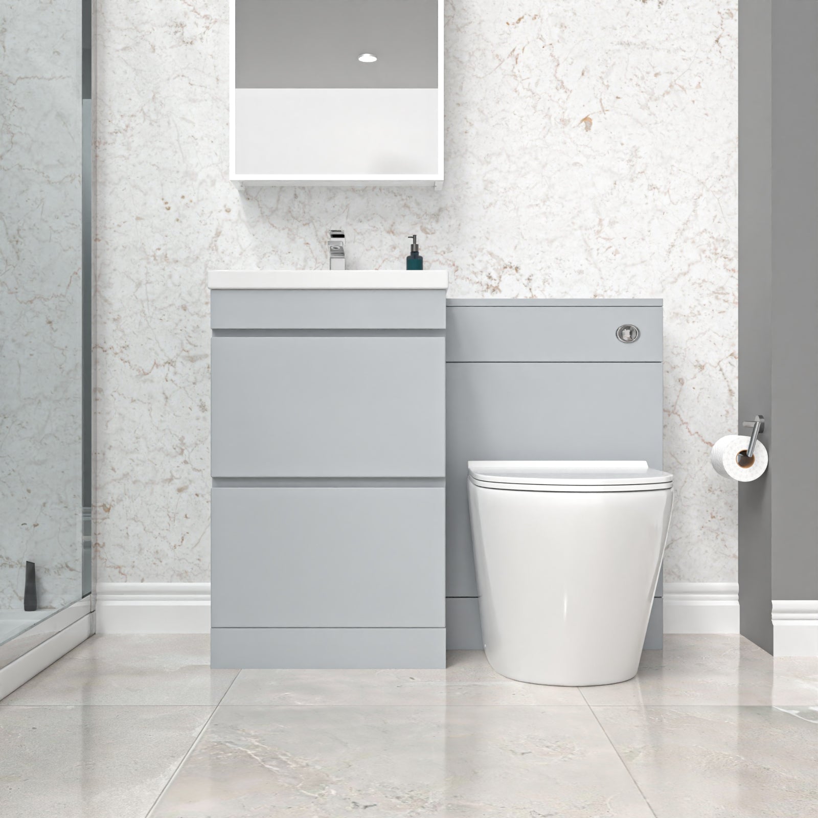 Alaska Matte Grey 500mm 2 Drawers Vanity, WC Unit & White Round BTW Toilet