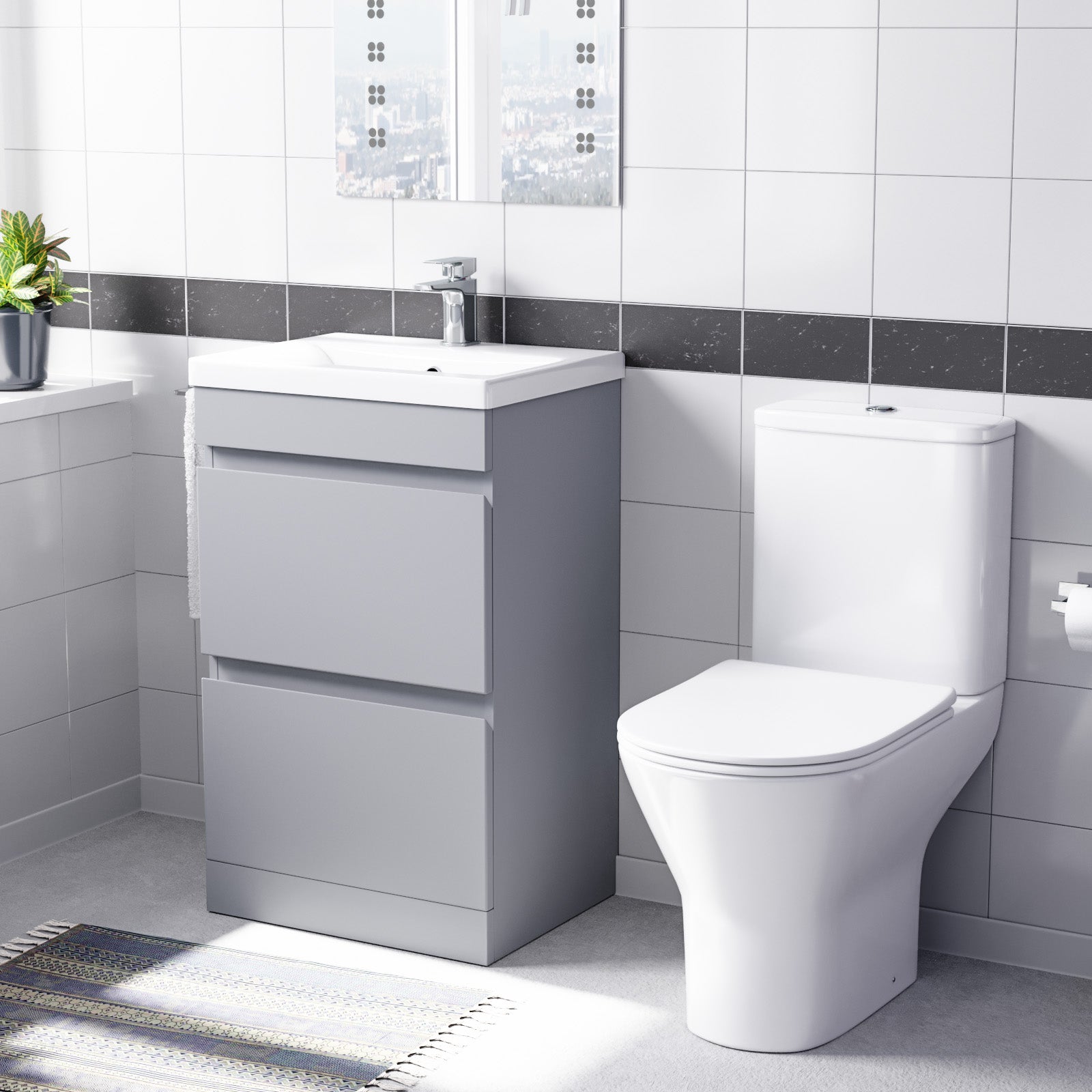 Alaska 500mm Matte Grey 2 Drawers Basin Vanity & Close Coupled Toilet