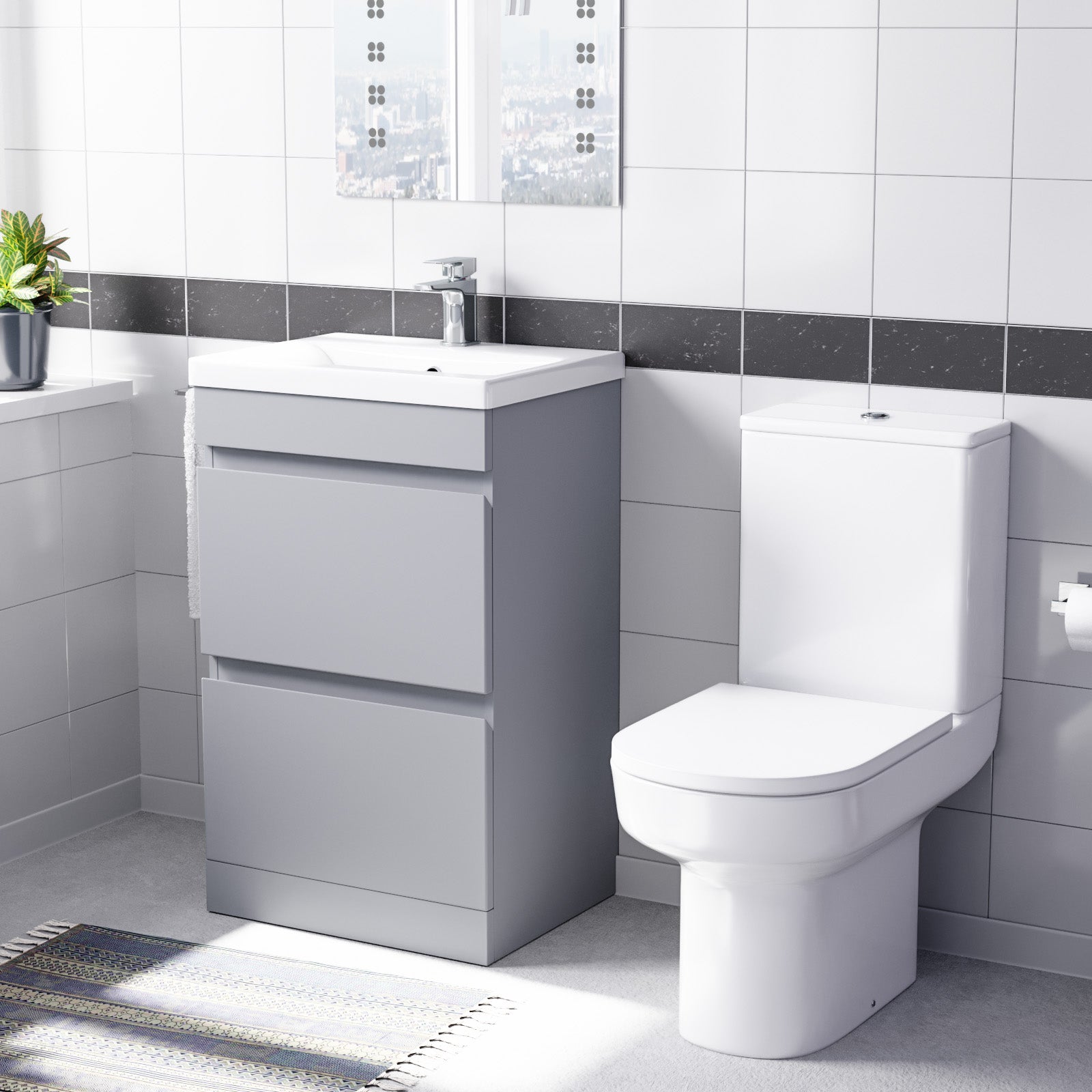Alaska Matte Grey 500mm 2 Drawers Basin Vanity & Rimless Close Couple Toilet